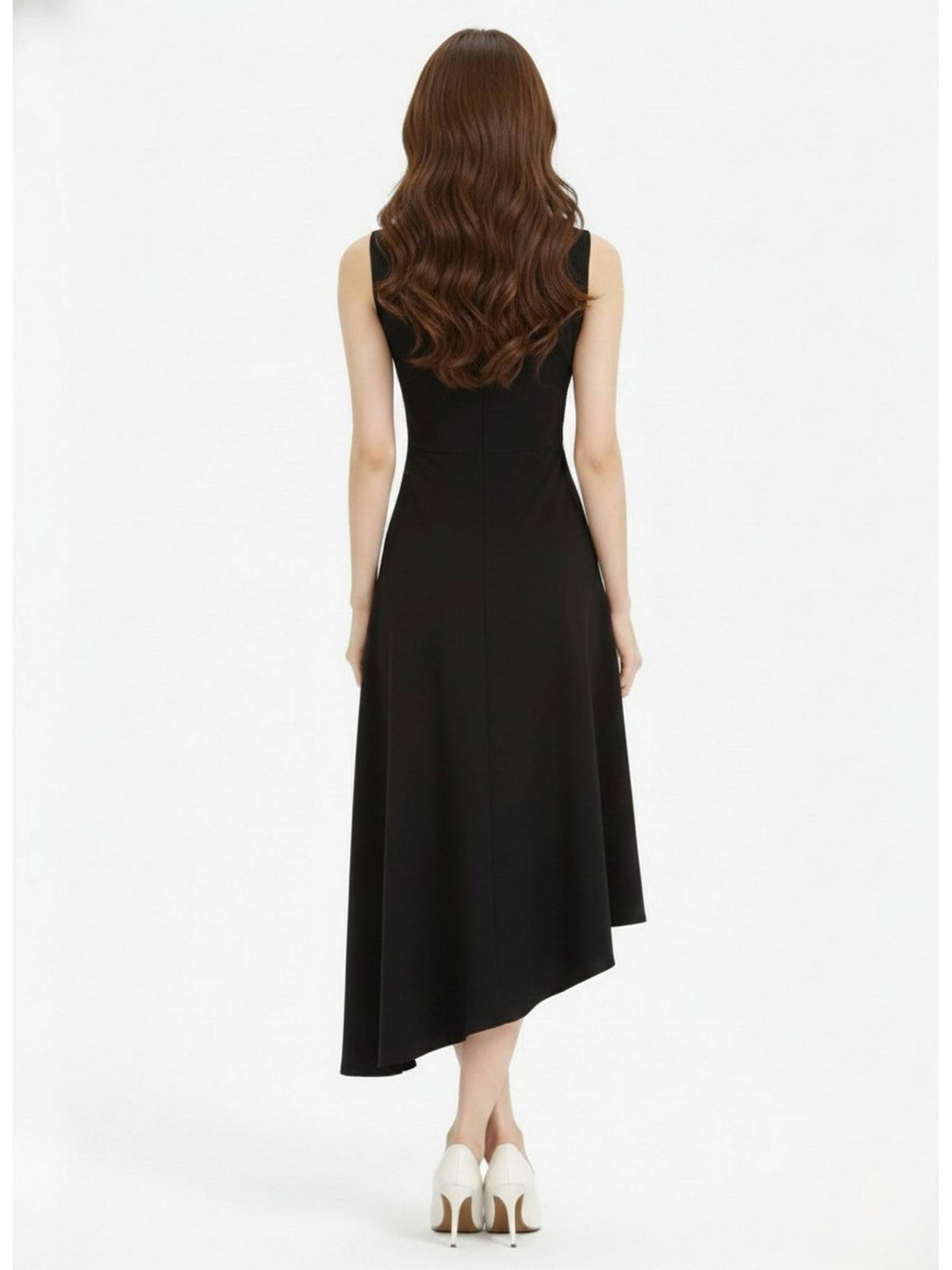 Black Embroidered Asymmetric Dress | D56 - view 2