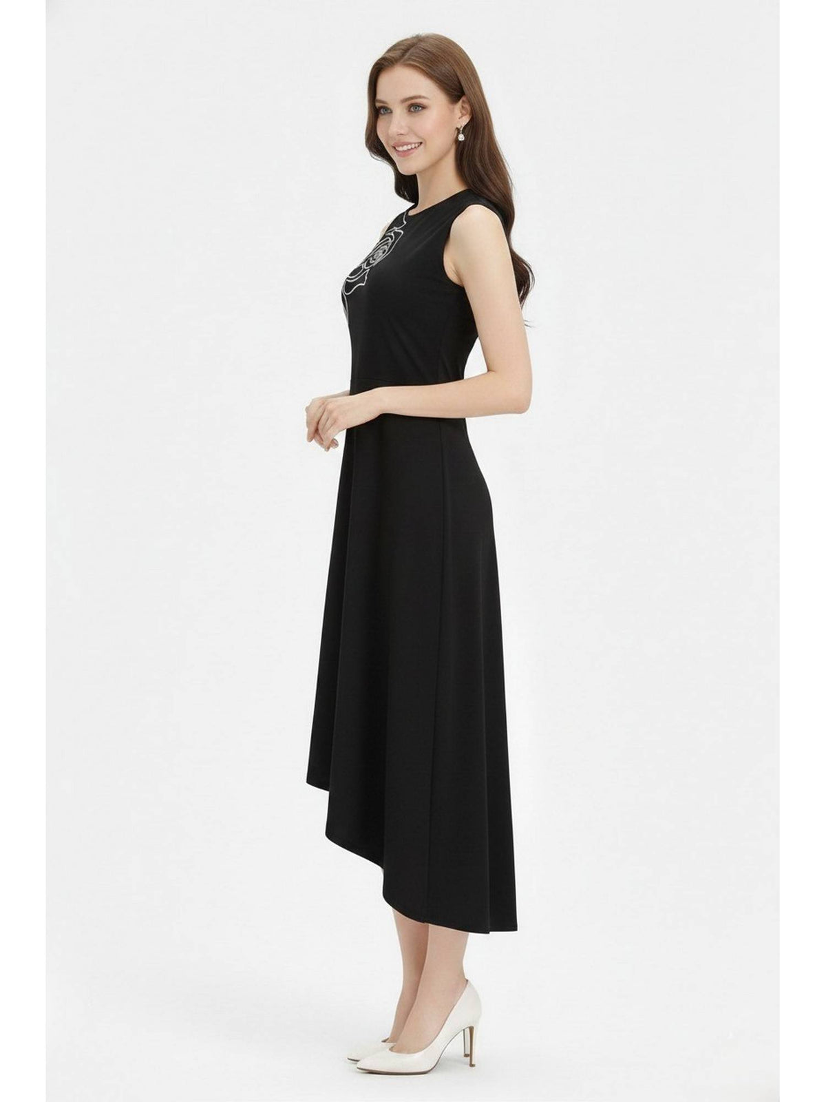Black Embroidered Asymmetric Dress | D56 - view 3