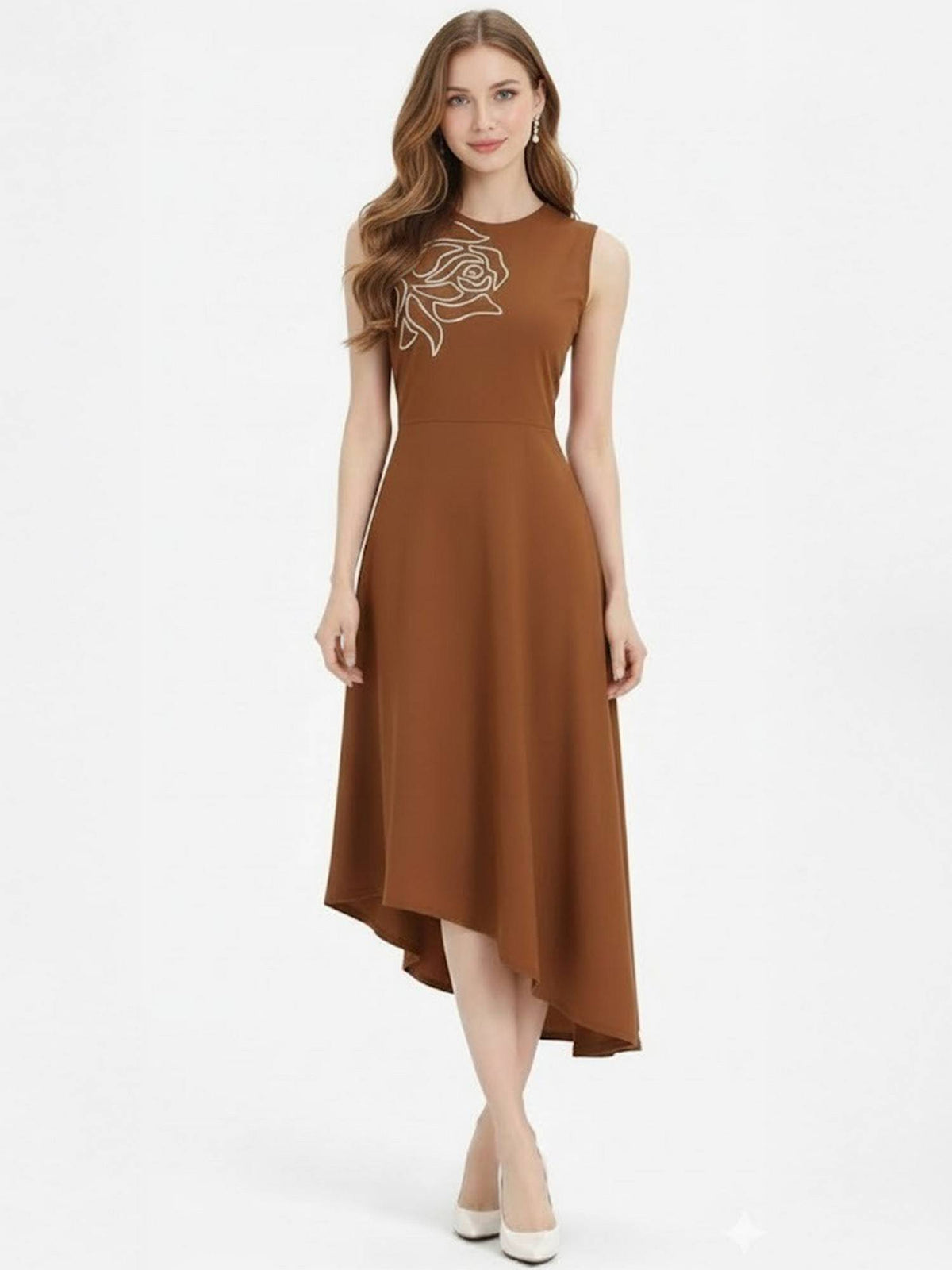 Black Embroidered Asymmetric Dress | D56 - view 5