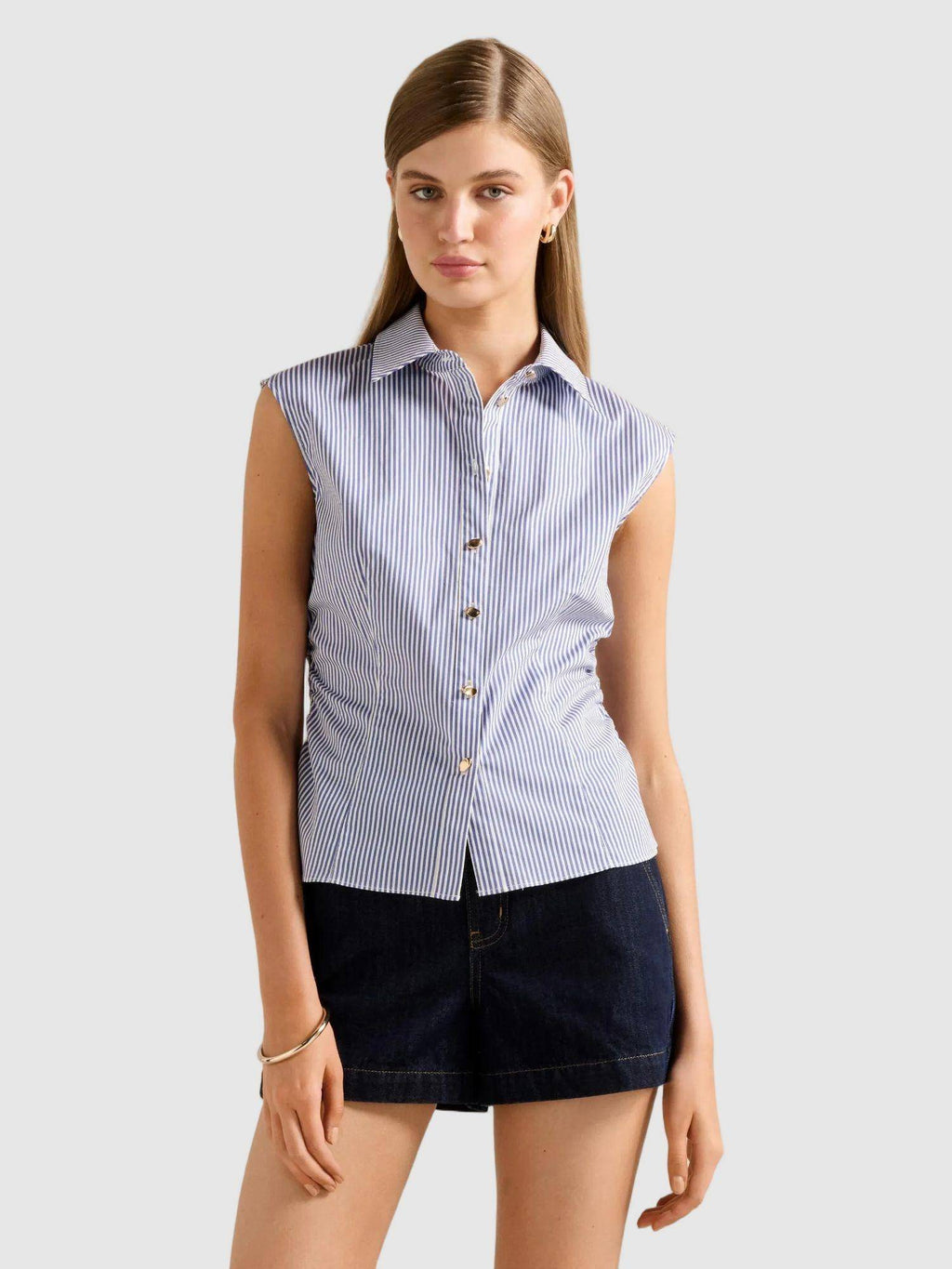 Nova Ruched Stripe Collared Shirt | S67 - view 1