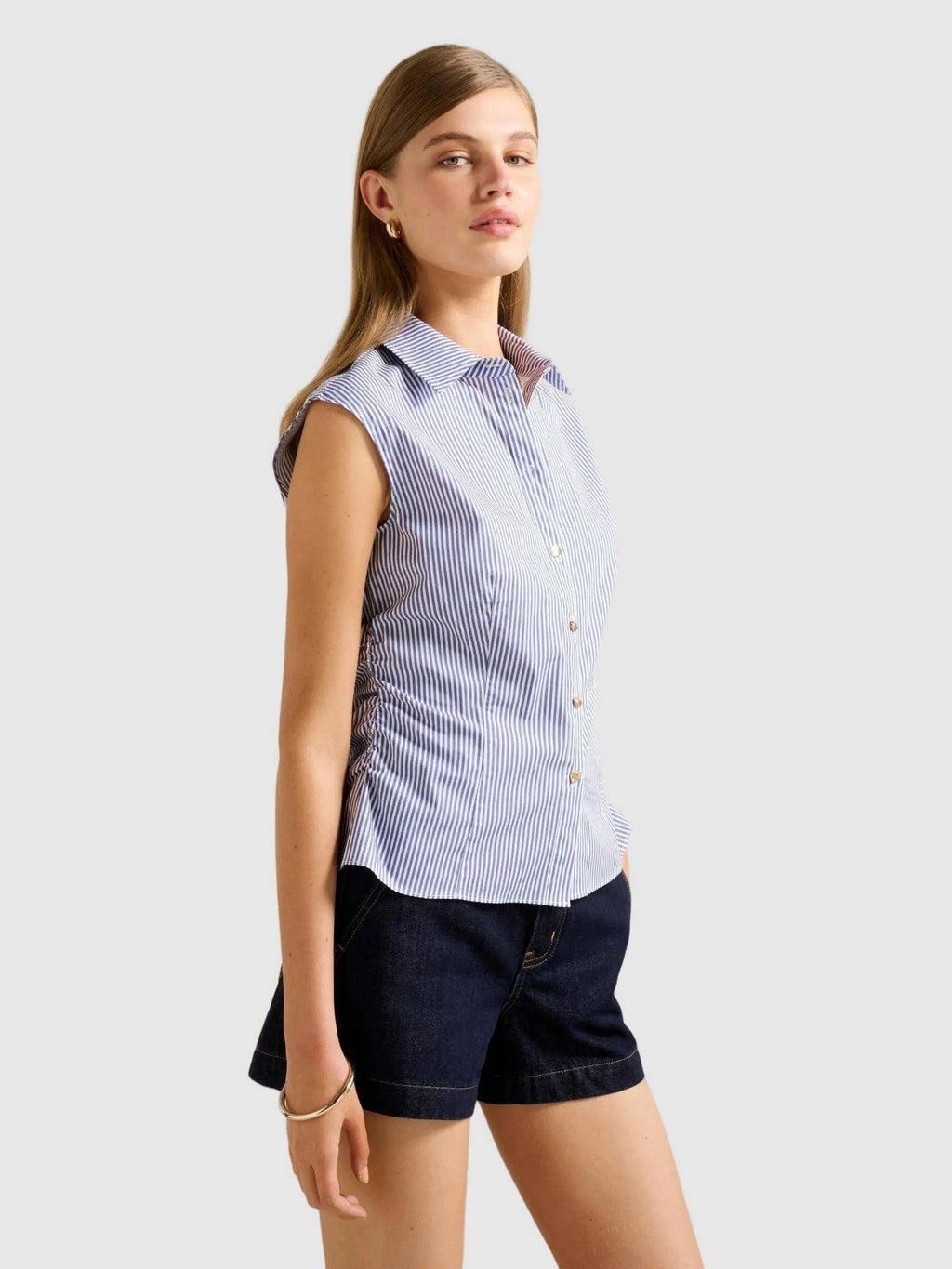 Nova Ruched Stripe Collared Shirt | S67 - view 3