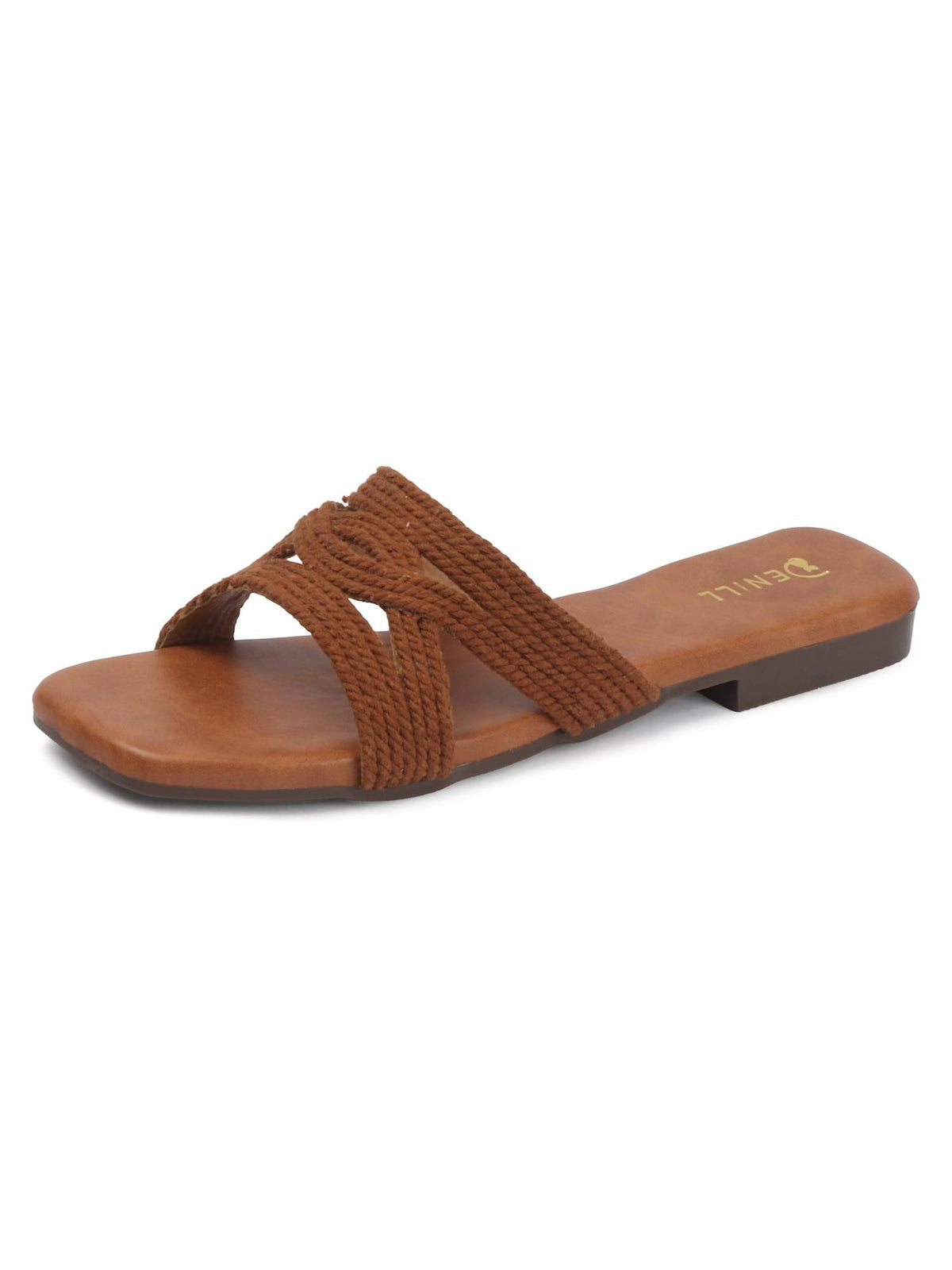 Women Brown Woven Strap Slip-On Flats | F61 - view 4