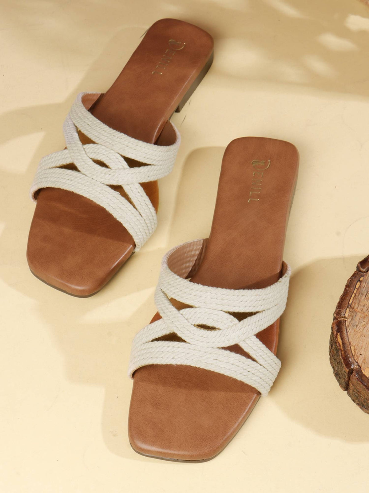 Women White Woven Strap Slip-On Flats | F61 - view 3