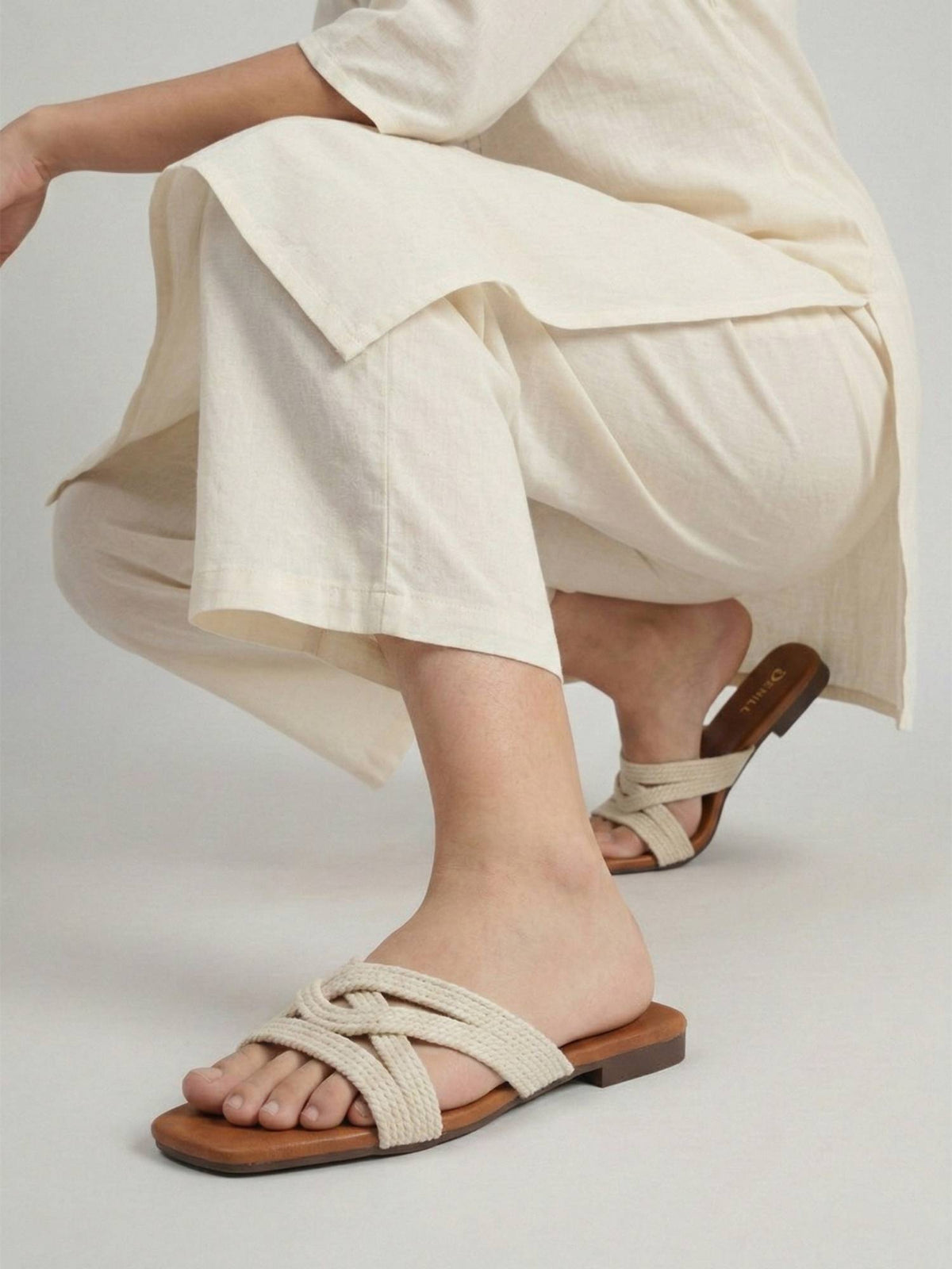 Women White Woven Strap Slip-On Flats | F61 - view 5