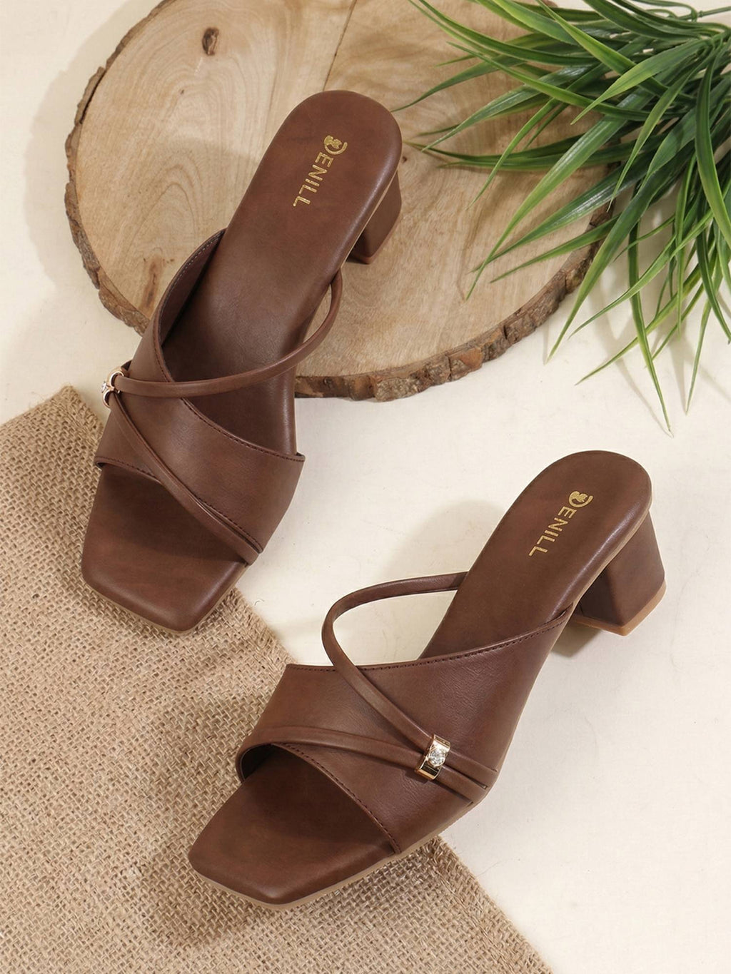 Women Brown Slip-On Square Toe Heels | H78 - view 2