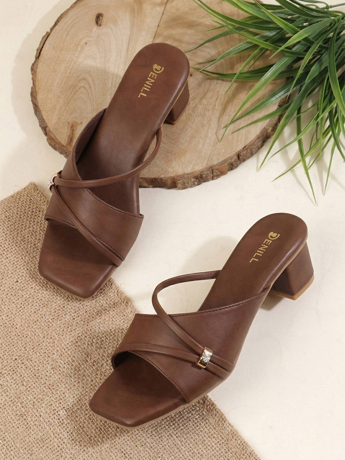 Women Brown Slip-On Square Toe Heels | H78 - view 2