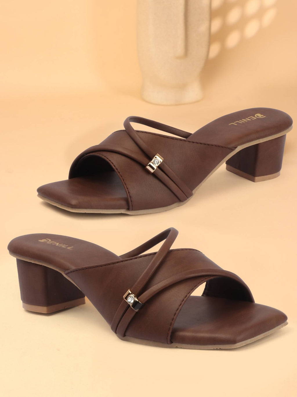 Women Brown Slip-On Square Toe Heels | H78 - view 3