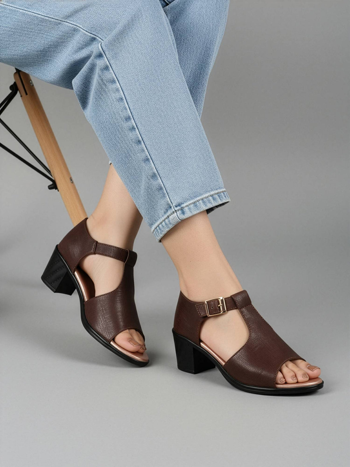 Brown Heels with Ankle Strap for Women | H78 - view 1