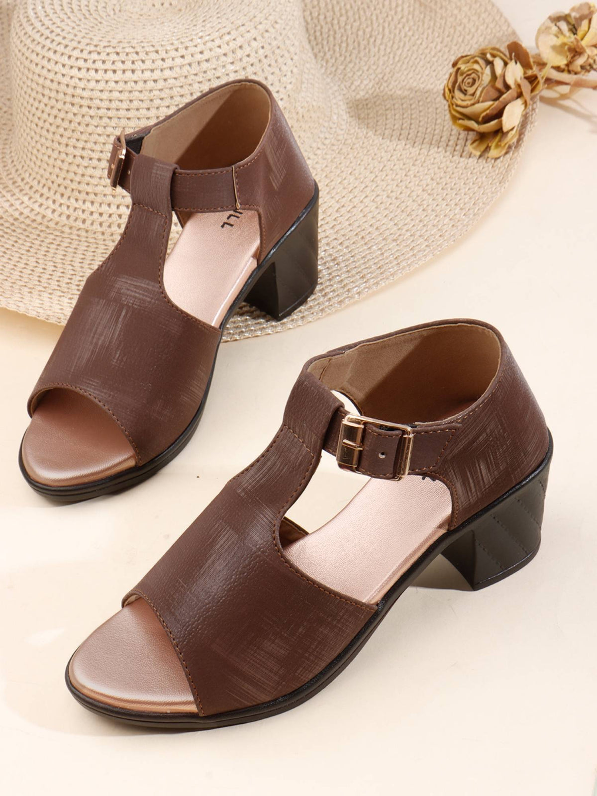 Brown Heels with Ankle Strap for Women | H78 - view 2