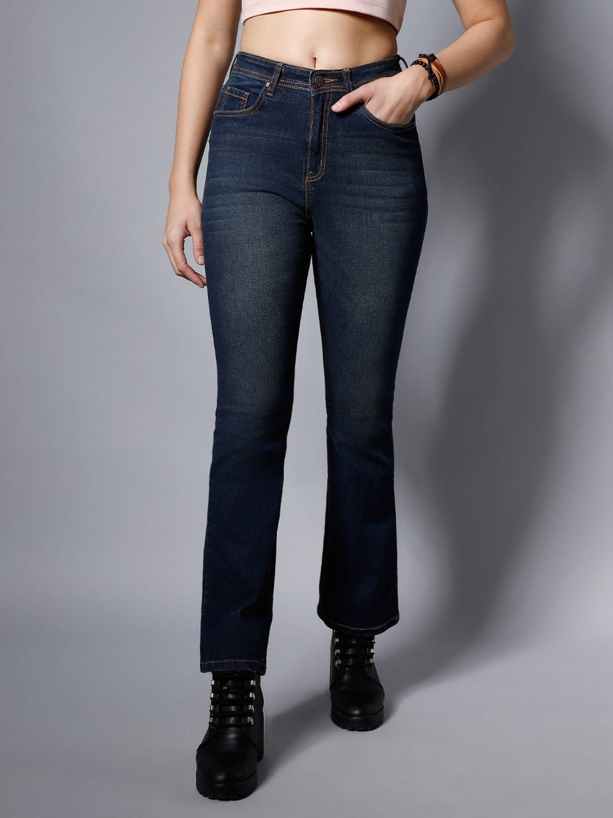 Women Blue Bootcut High-Rise Light Fade Stretchable Jeans | BT10 - view 2
