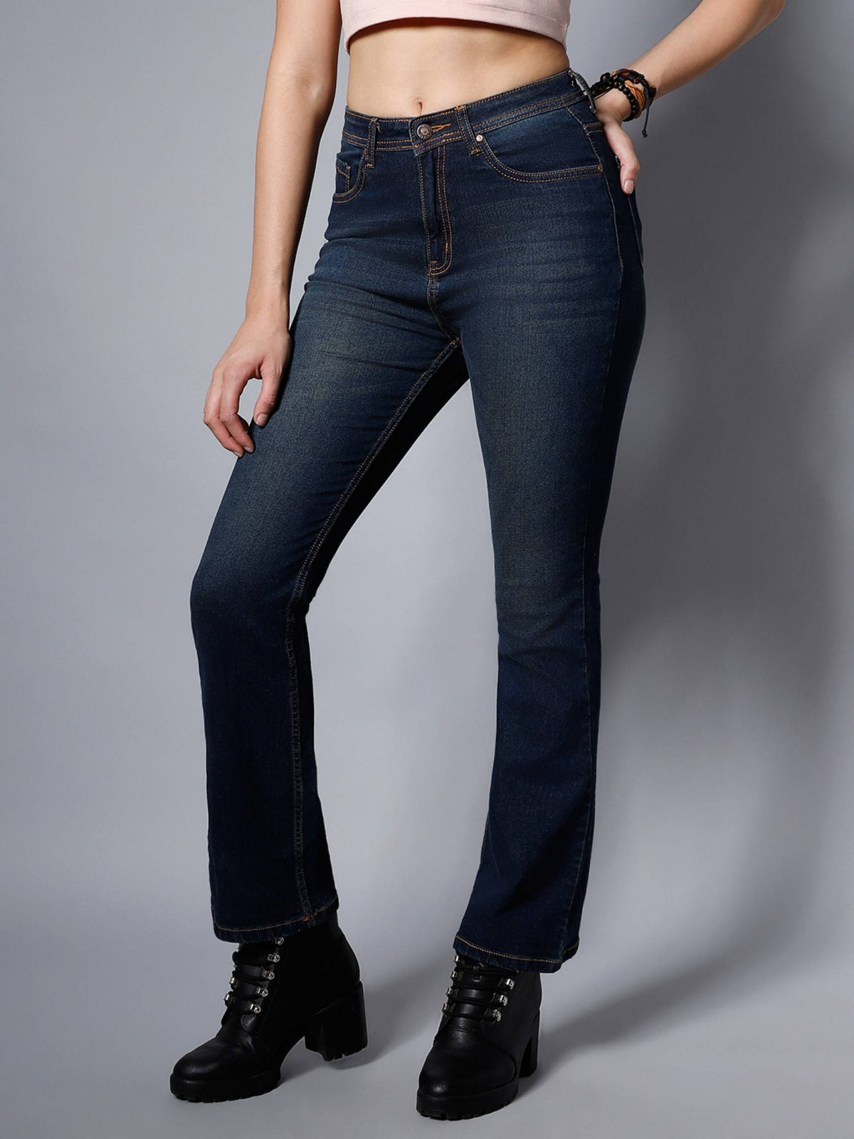 Women Blue Bootcut High-Rise Light Fade Stretchable Jeans | BT10 - view 3