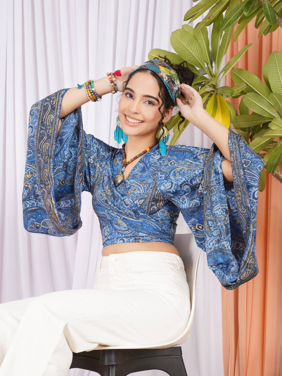 Tahlia Sapphire Bloom Wrap Crop Top | CT61 - view 5