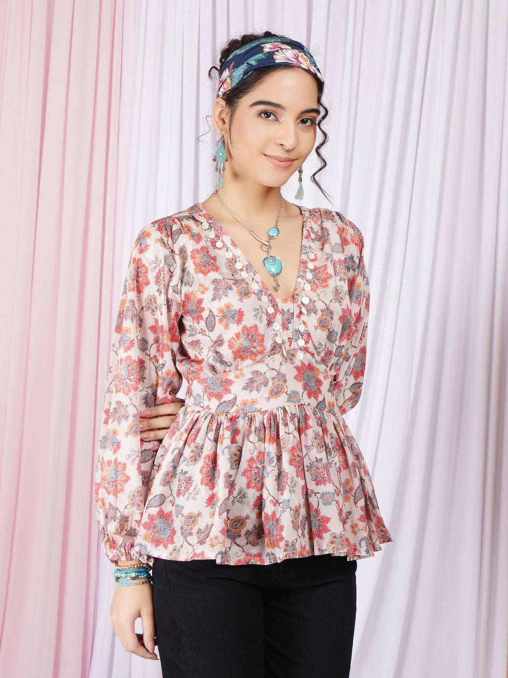Vienna Petal Glow Peplum Top | pt51 - view 3