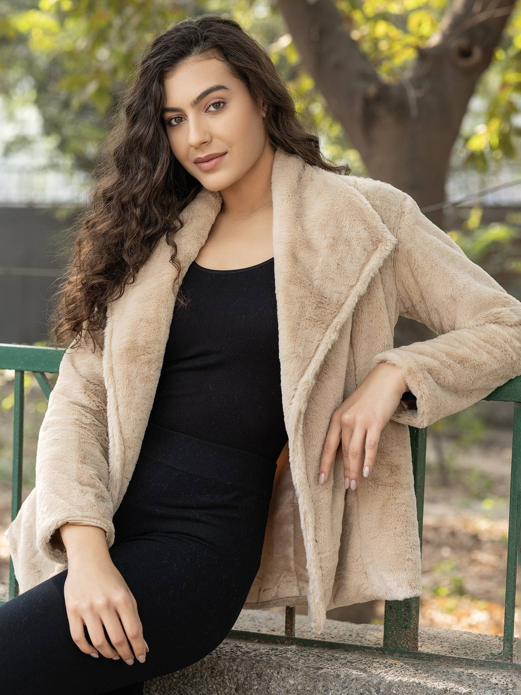 Beige Short Fur With Collar Jacket | JC78 - view 1