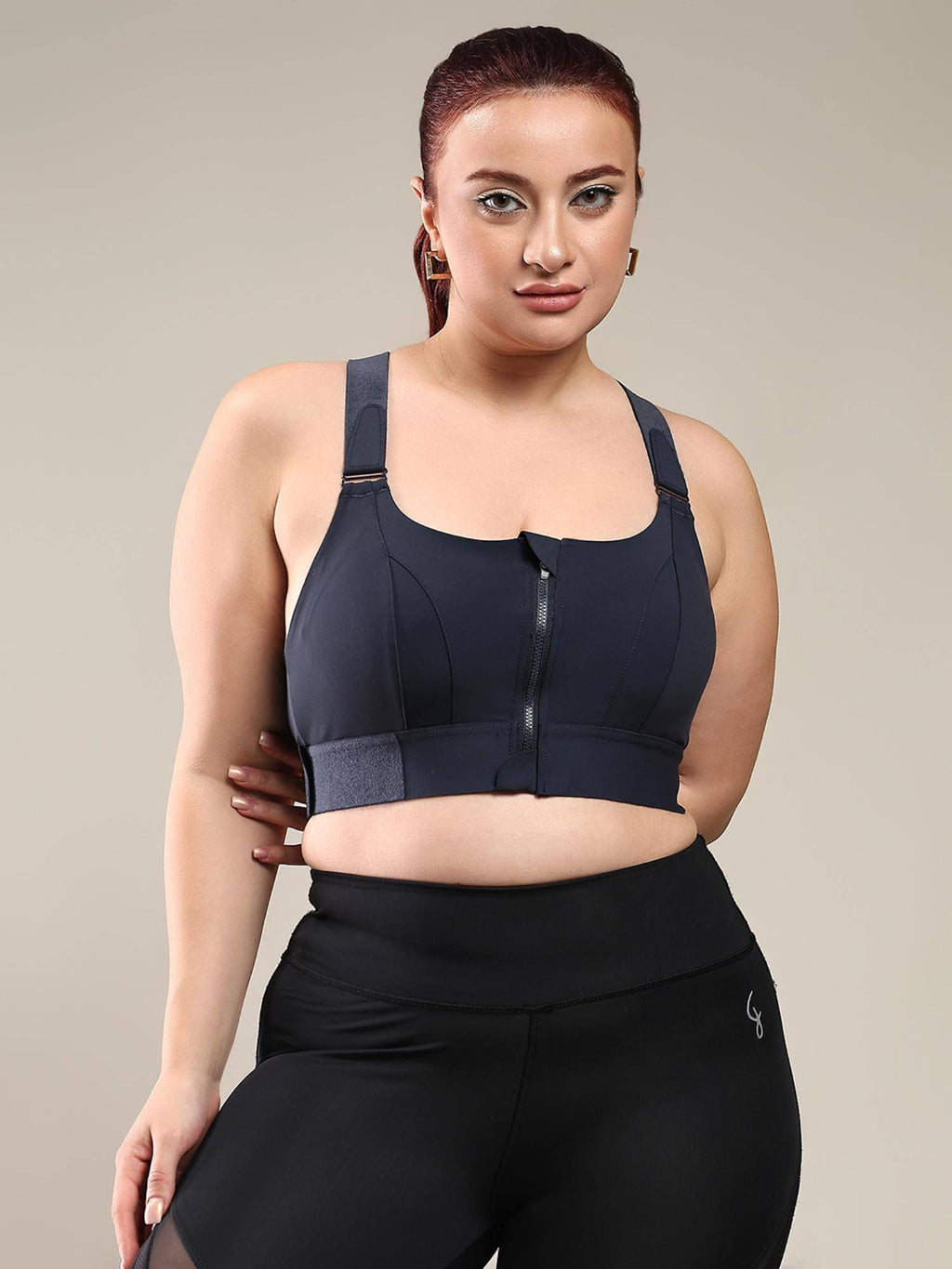 Indigo Women High Impact Front Zip Full Coverage Cross Back Sports Bra. | sb09 - view 1