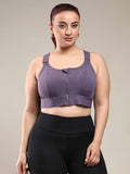 Lavender Women High Impact Front Zip Full Coverage Cross Back Sports Bra. | sb09 - view 1
