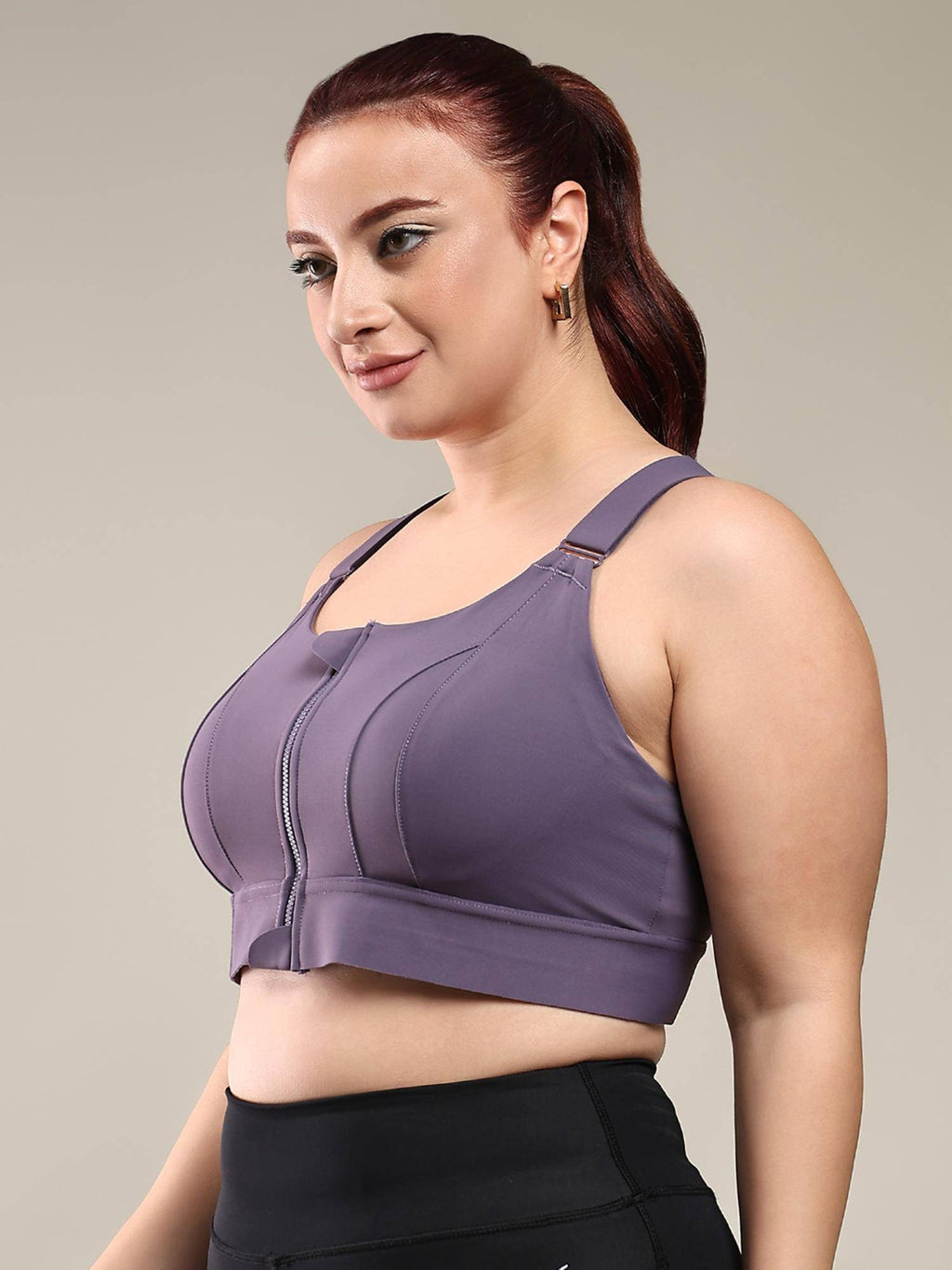 Lavender Women High Impact Front Zip Full Coverage Cross Back Sports Bra. | sb09 - view 3