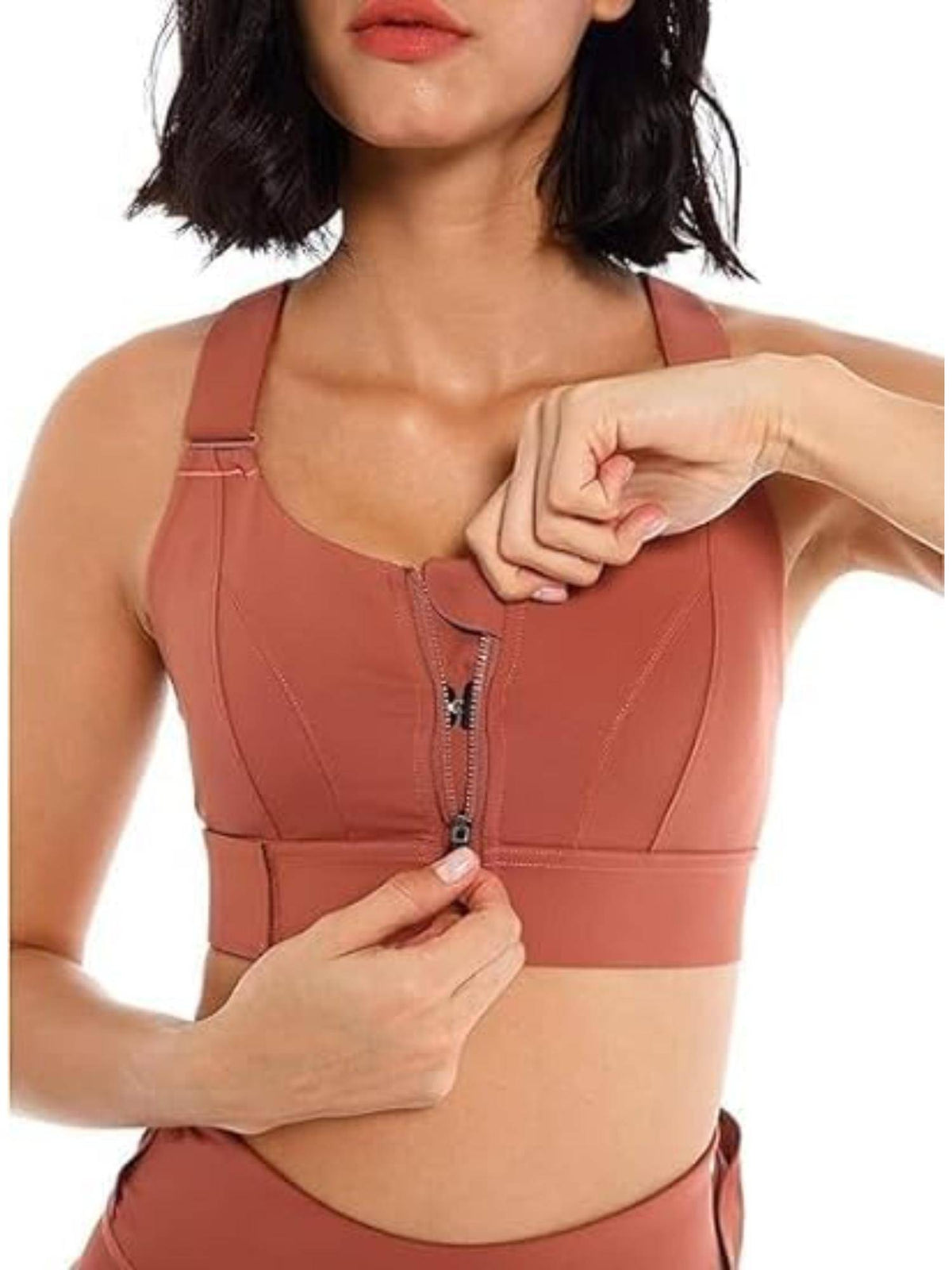 Rust Women High Impact Front Zip Full Coverage Cross Back Sports Bra. | sb09 - view 3