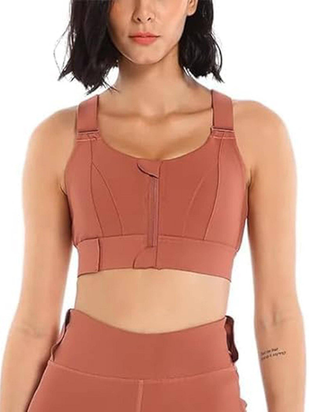 Rust Women High Impact Front Zip Full Coverage Cross Back Sports Bra. | sb09 - view 4