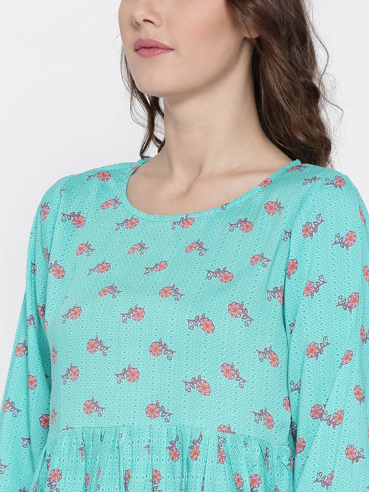 Turquoise Blue Printed Woven Peplum Top | pt51 - view 3