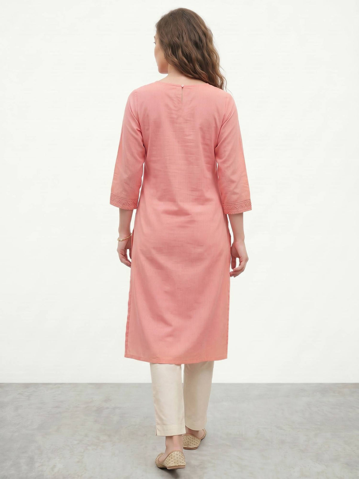 Peach Embroidered Straight Kurta | FY93 - view 2