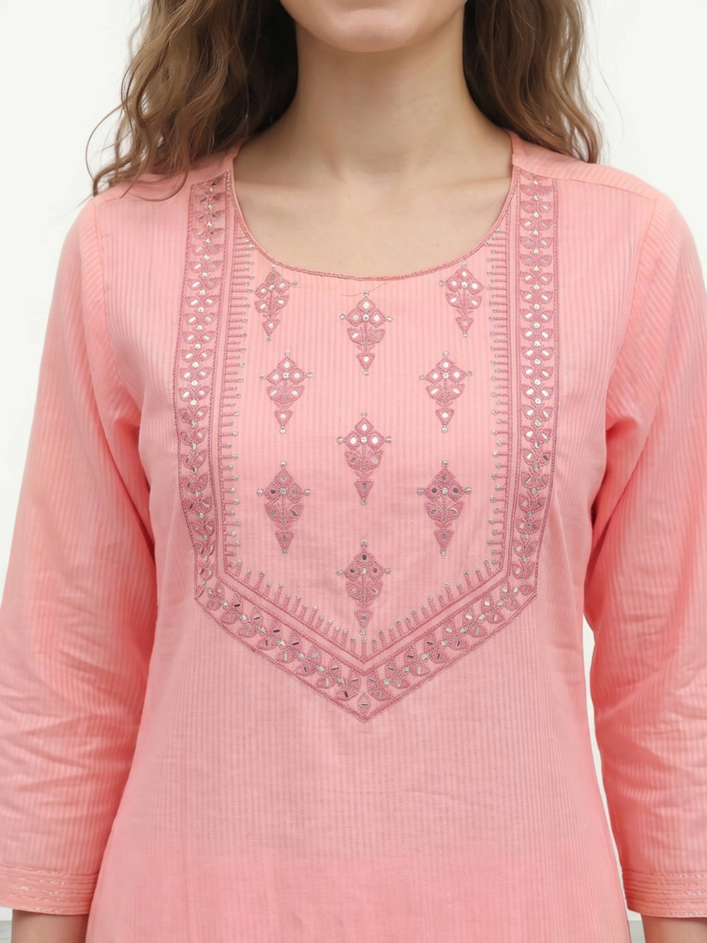 Peach Embroidered Straight Kurta | KDG - view 3