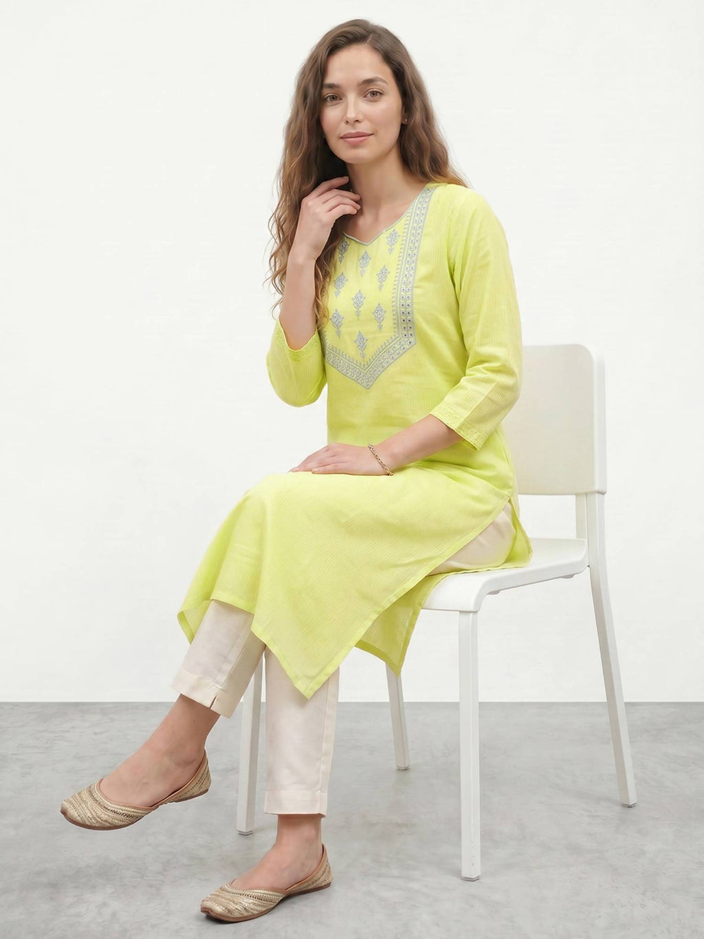 Peach Embroidered Straight Kurta | KDG - view 9