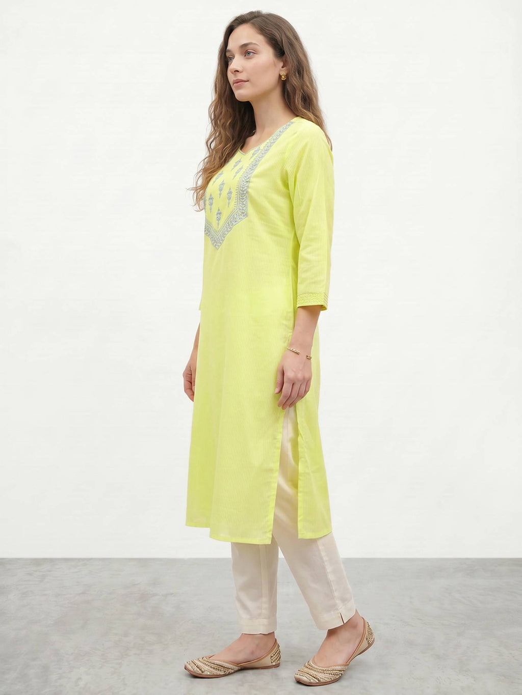 Peach Embroidered Straight Kurta | KDG - view 10