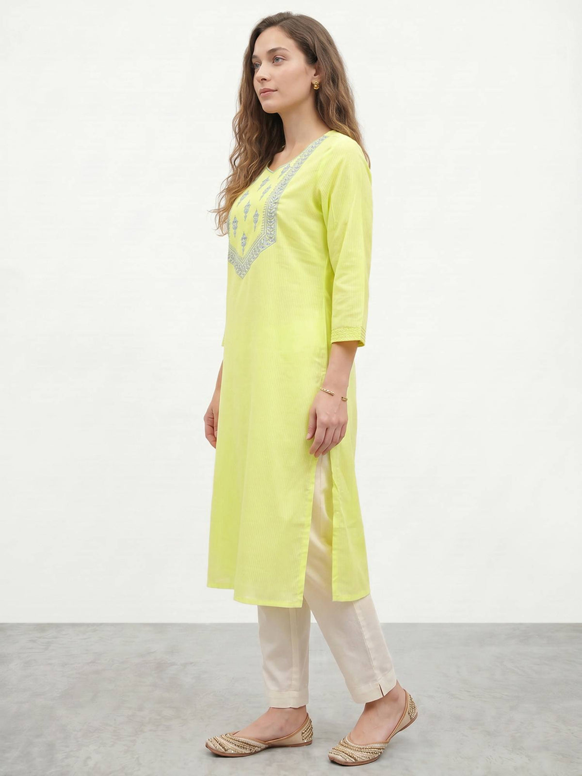 Peach Embroidered Straight Kurta | KDG - view 10