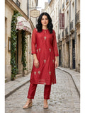 Red Embroidered Straight Chanderi Kurta | KDG - view 1