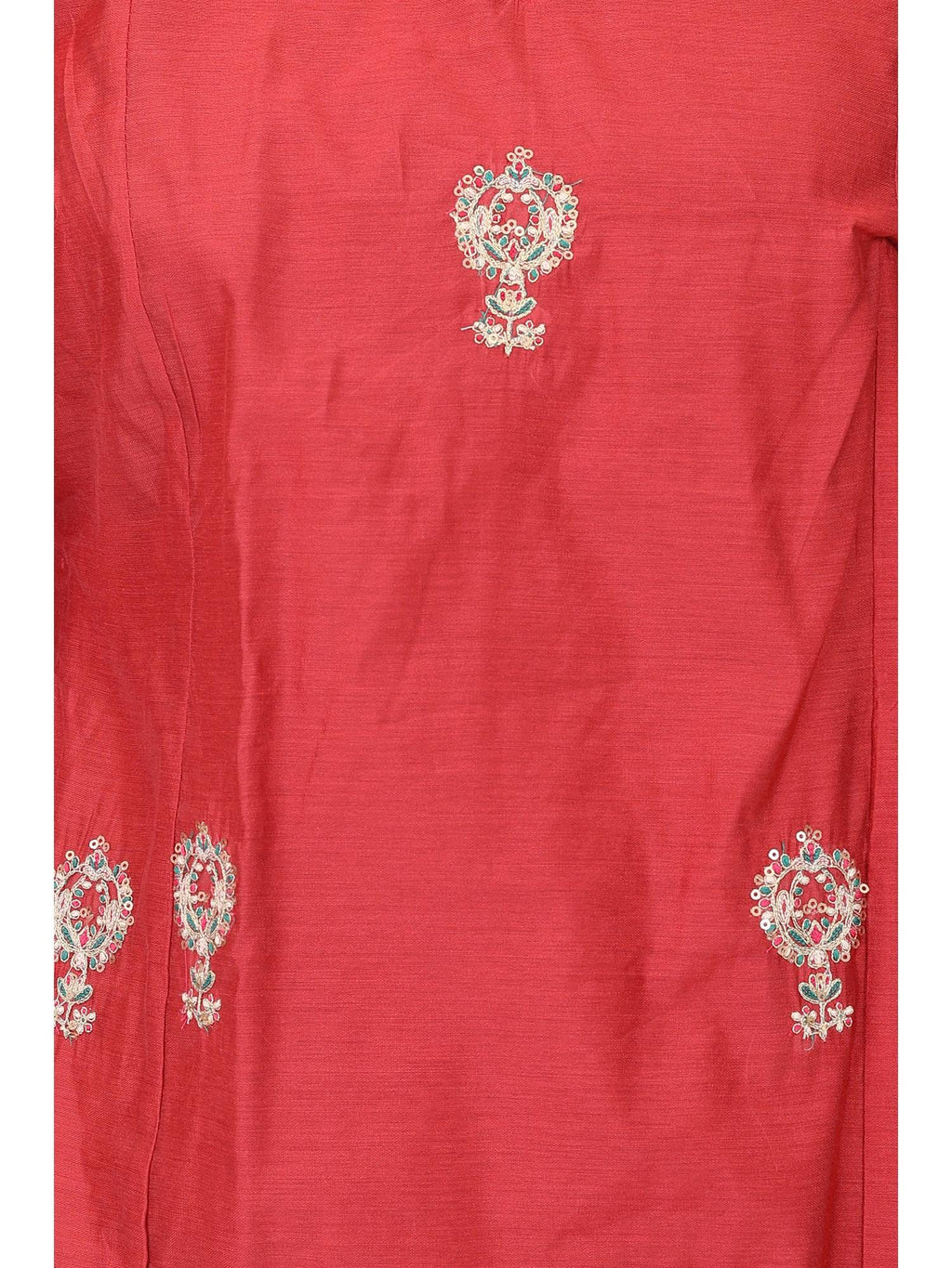 Red Embroidered Straight Chanderi Kurta | KDG - view 3