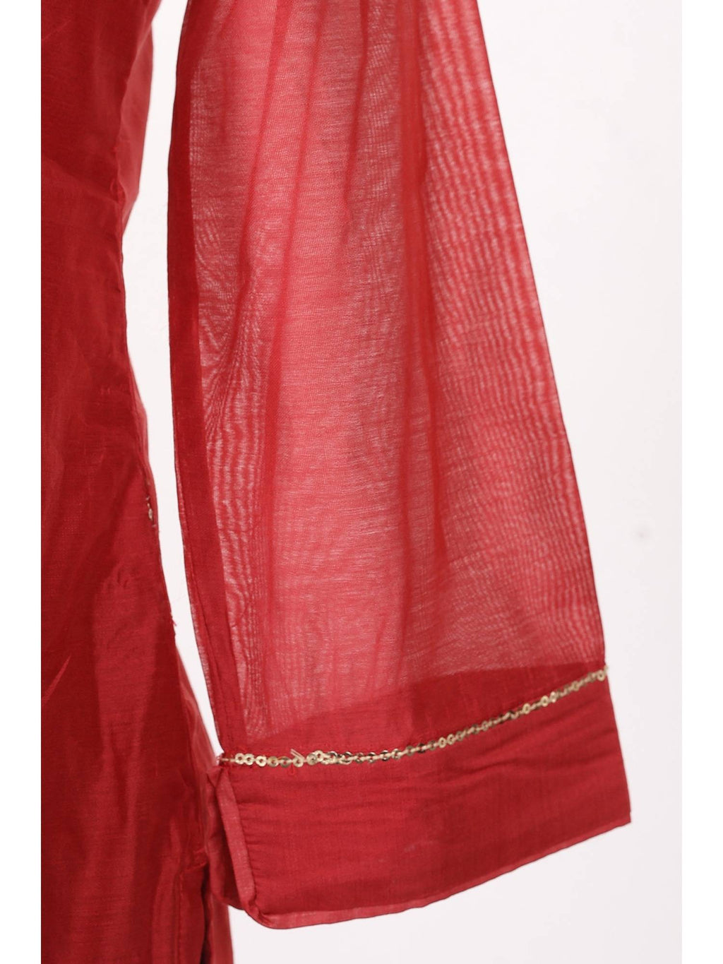 Red Embroidered Straight Chanderi Kurta | KDG - view 7