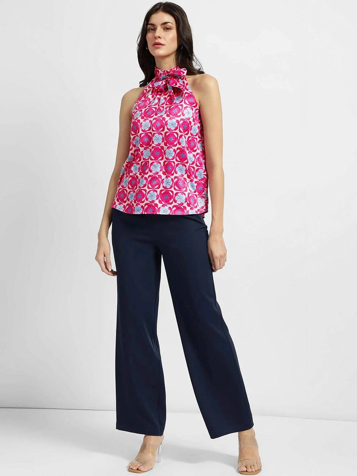 Satin Halter Neck Top - Pink And Blue | HT67 - view 3