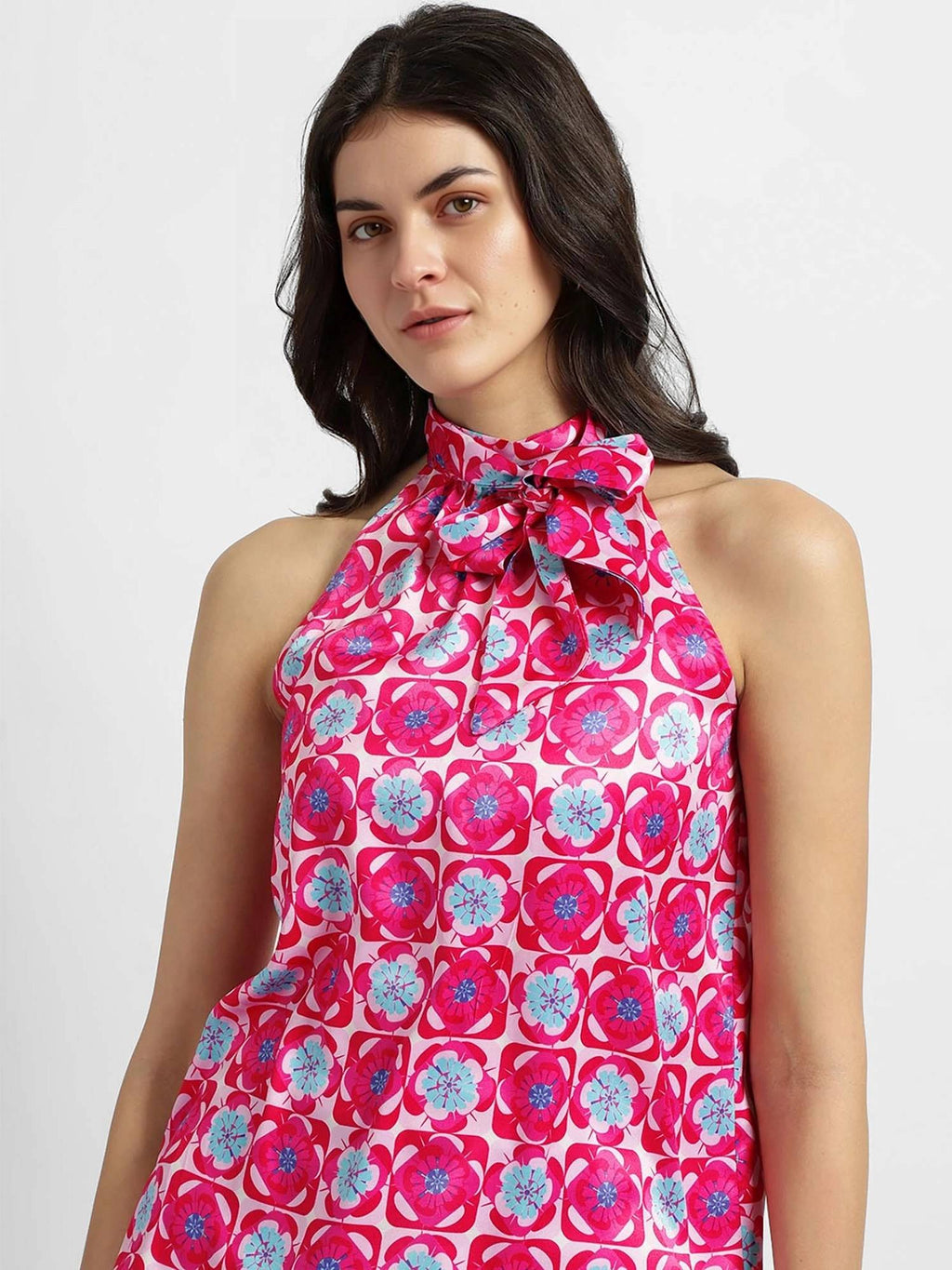 Satin Halter Neck Top - Pink And Blue | HT67 - view 4