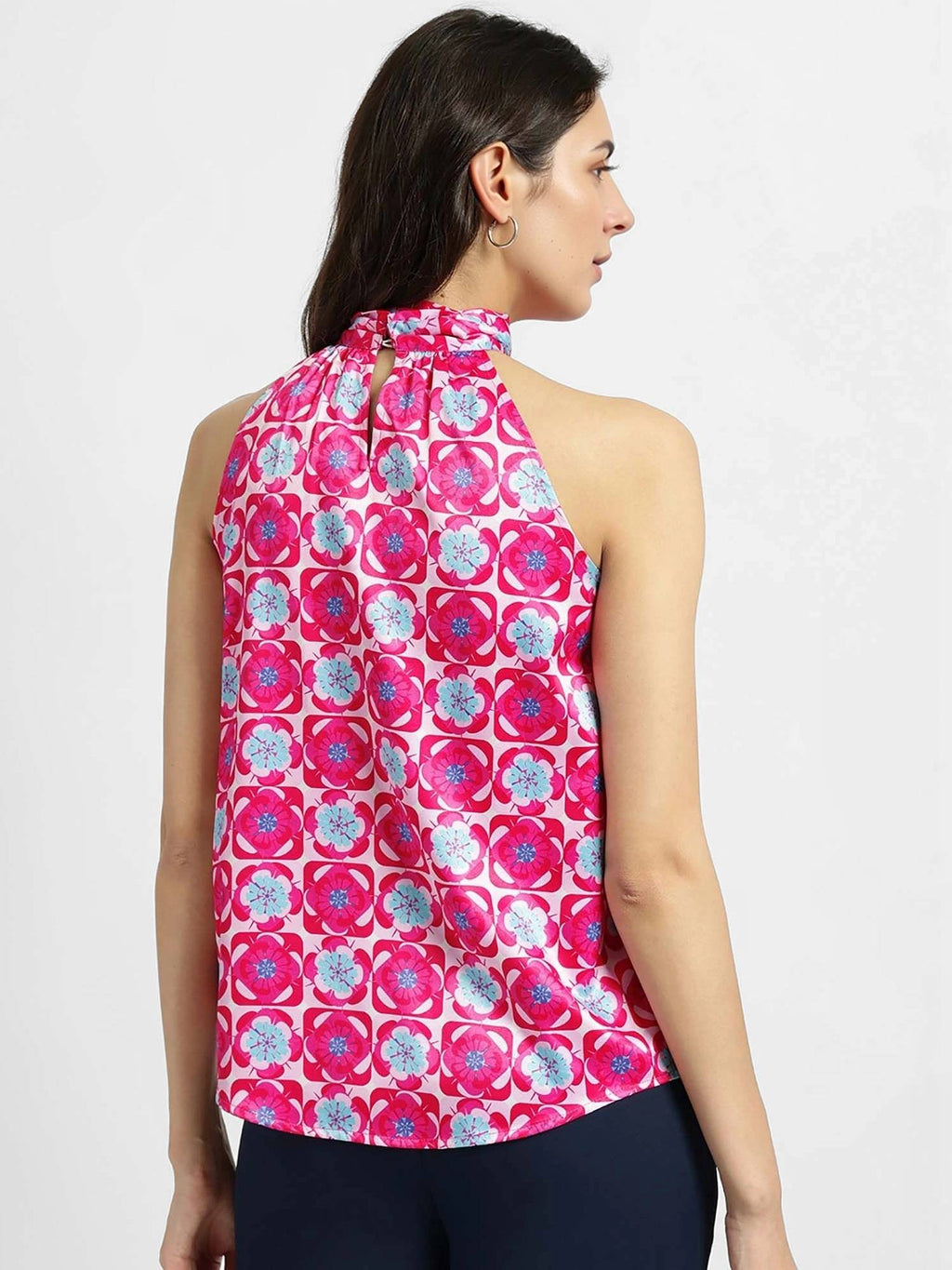 Satin Halter Neck Top - Pink And Blue | HT67 - view 5