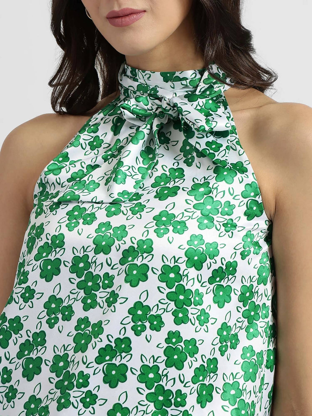 Satin Halter Neck Top - Green And White | HT67 - view 4