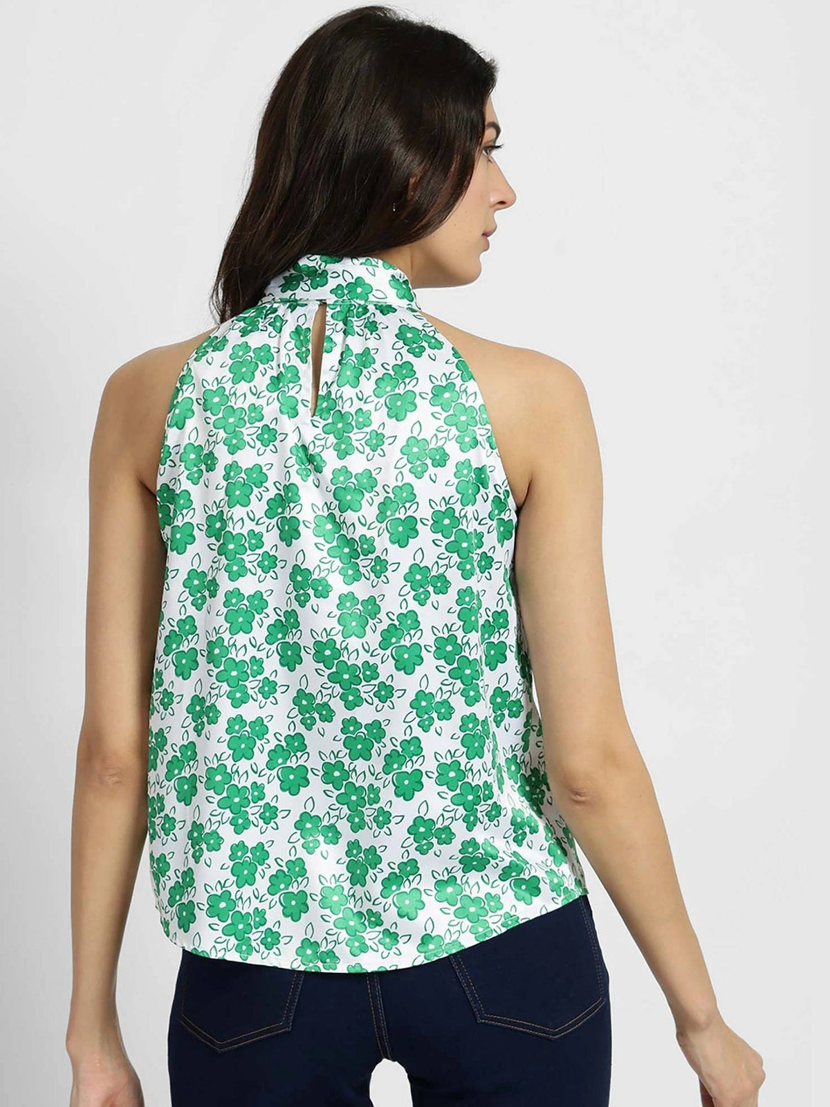 Satin Halter Neck Top - Green And White | HT67 - view 5