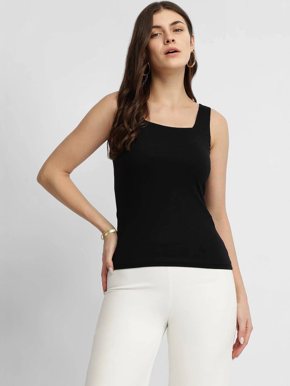 Stretchable Cotton Tank Top - Black | TT98 - view 1