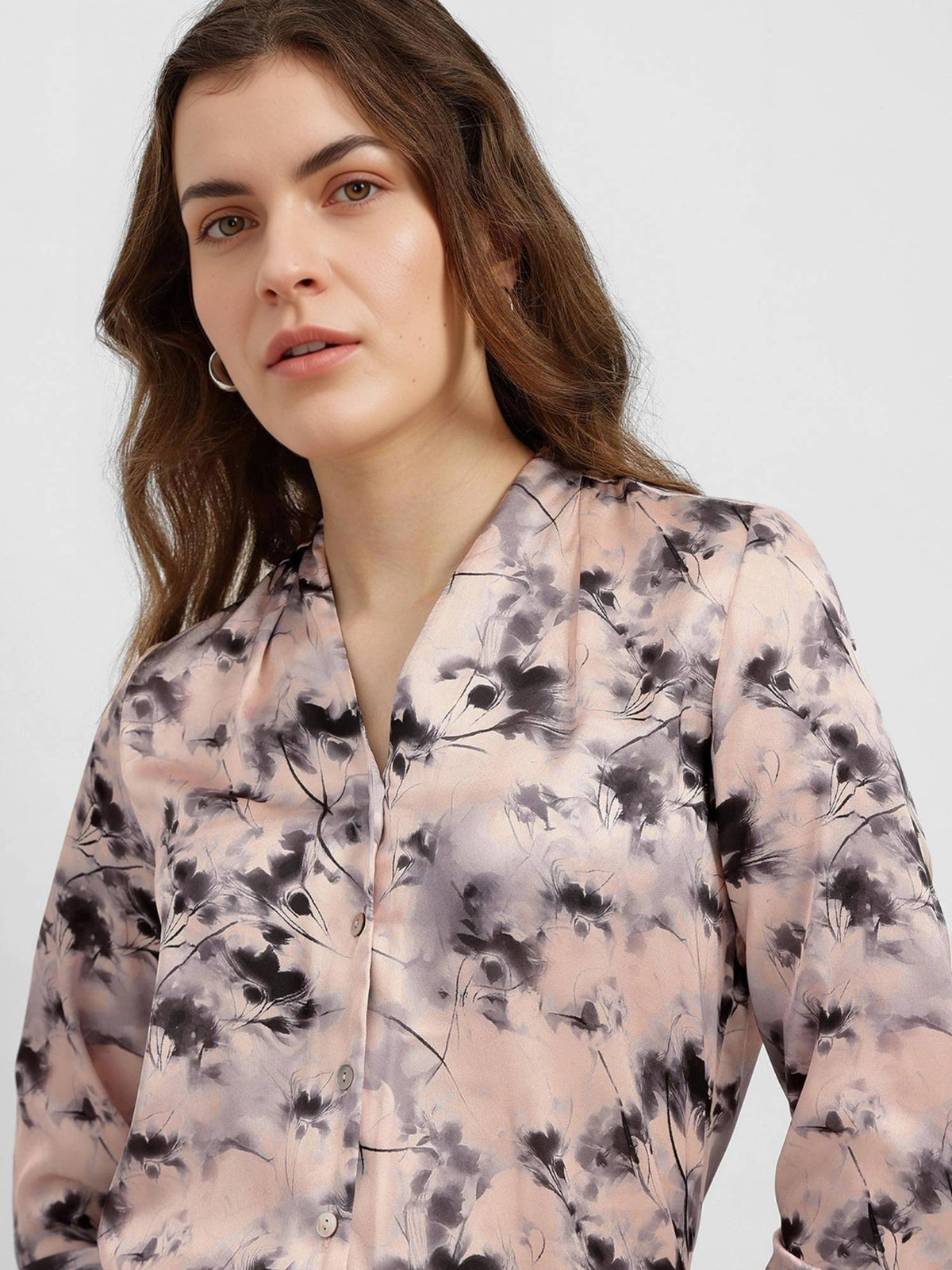 Peach Satin Pleated Floral Shirt | S67 - view 2