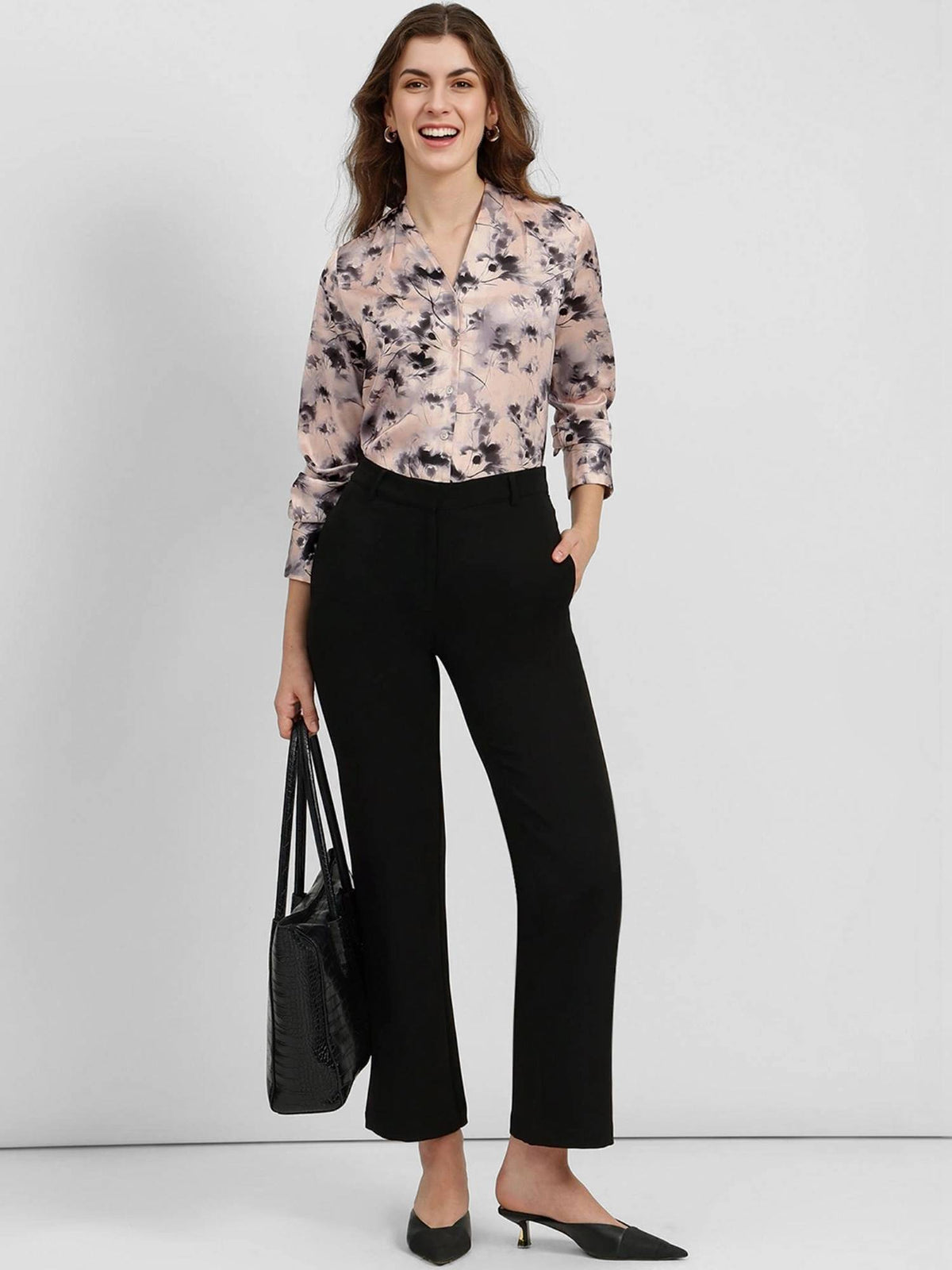 Peach Satin Pleated Floral Shirt | S67 - view 4