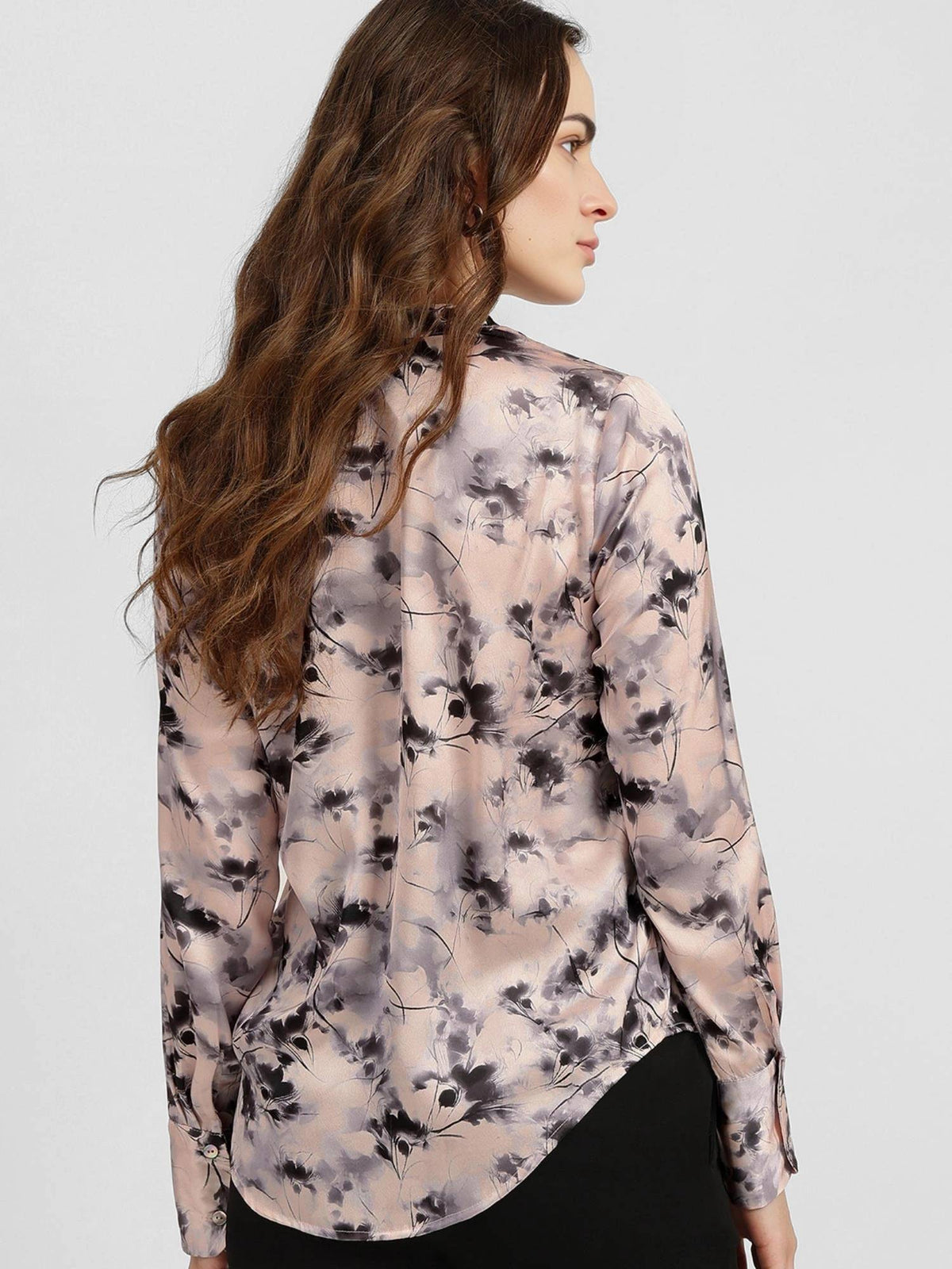 Peach Satin Pleated Floral Shirt | S67 - view 5