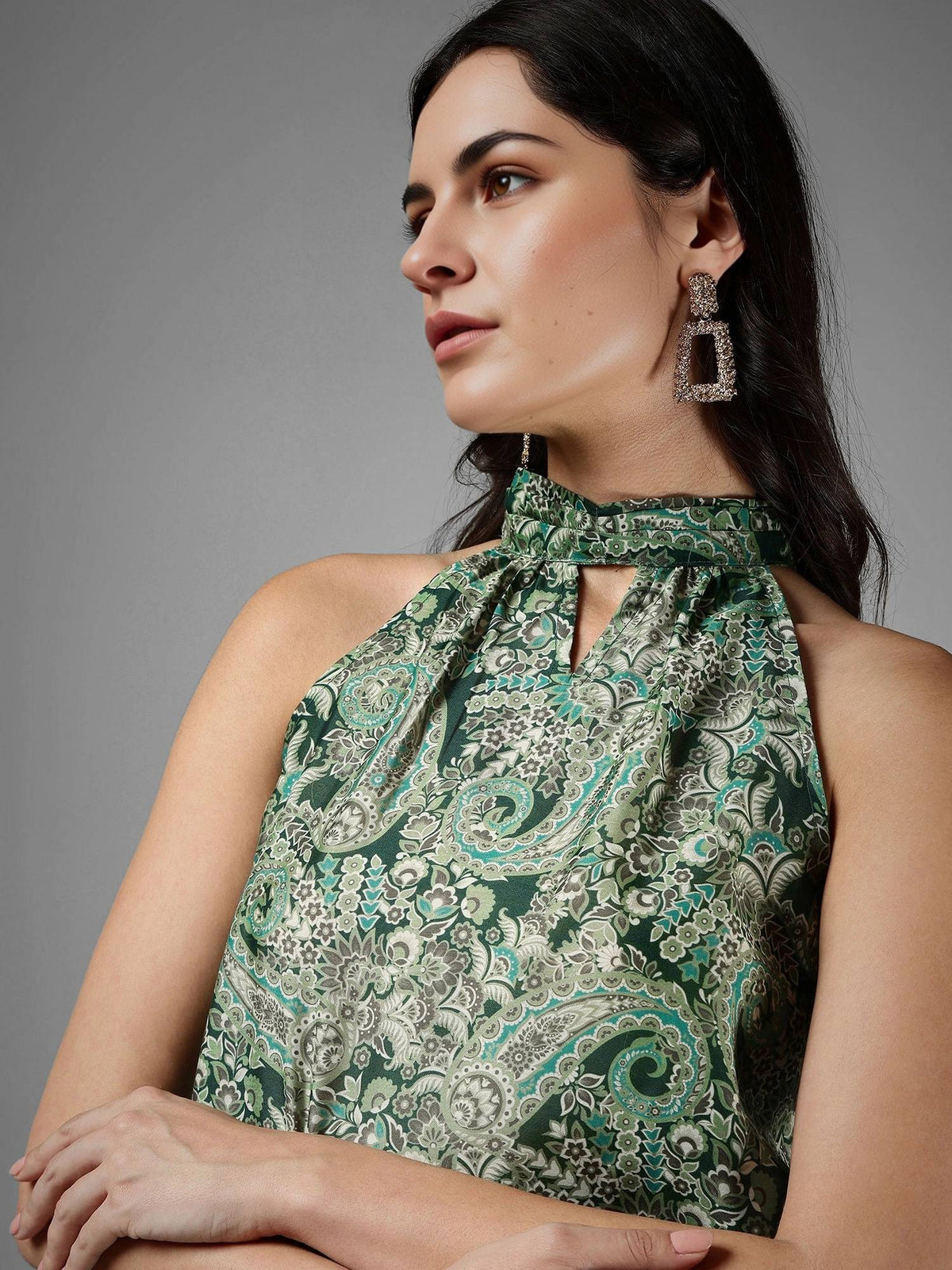 Paisley Halter Neck Top - Green | HT67 - view 2
