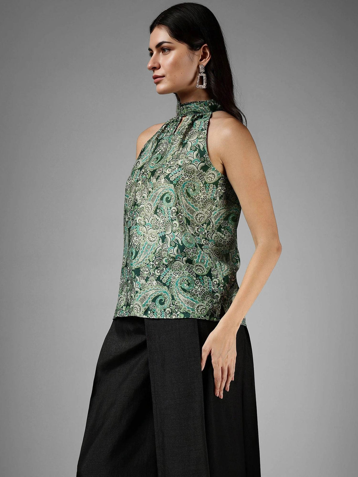Paisley Halter Neck Top - Green | HT67 - view 3