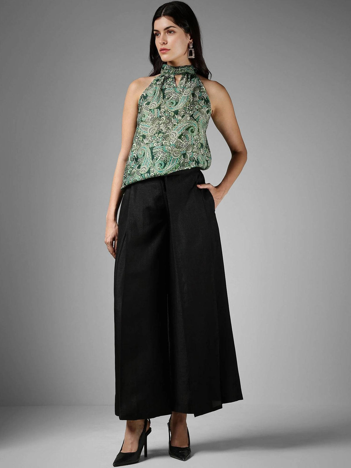 Paisley Halter Neck Top - Green | HT67 - view 4