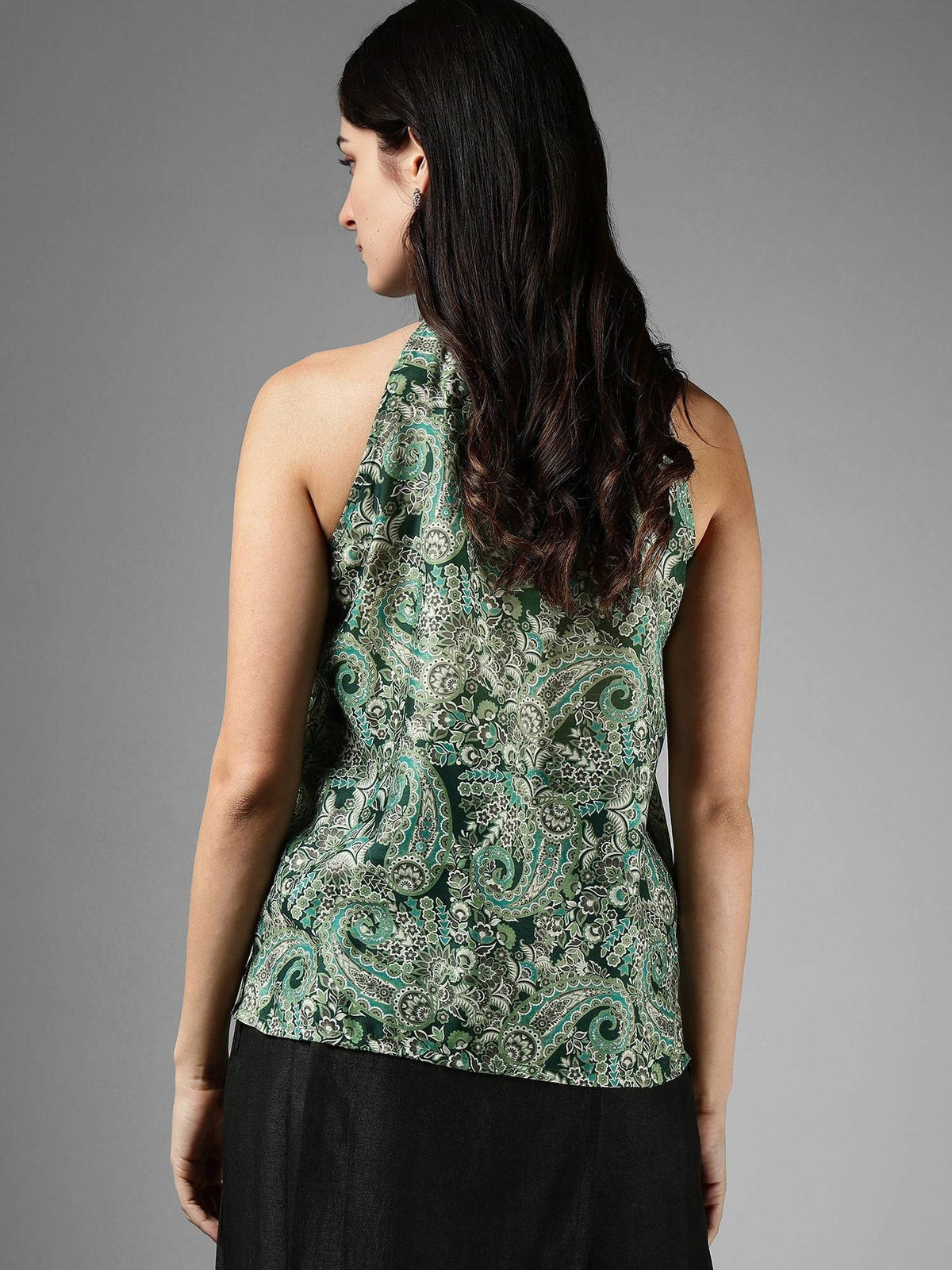 Paisley Halter Neck Top - Green | HT67 - view 5