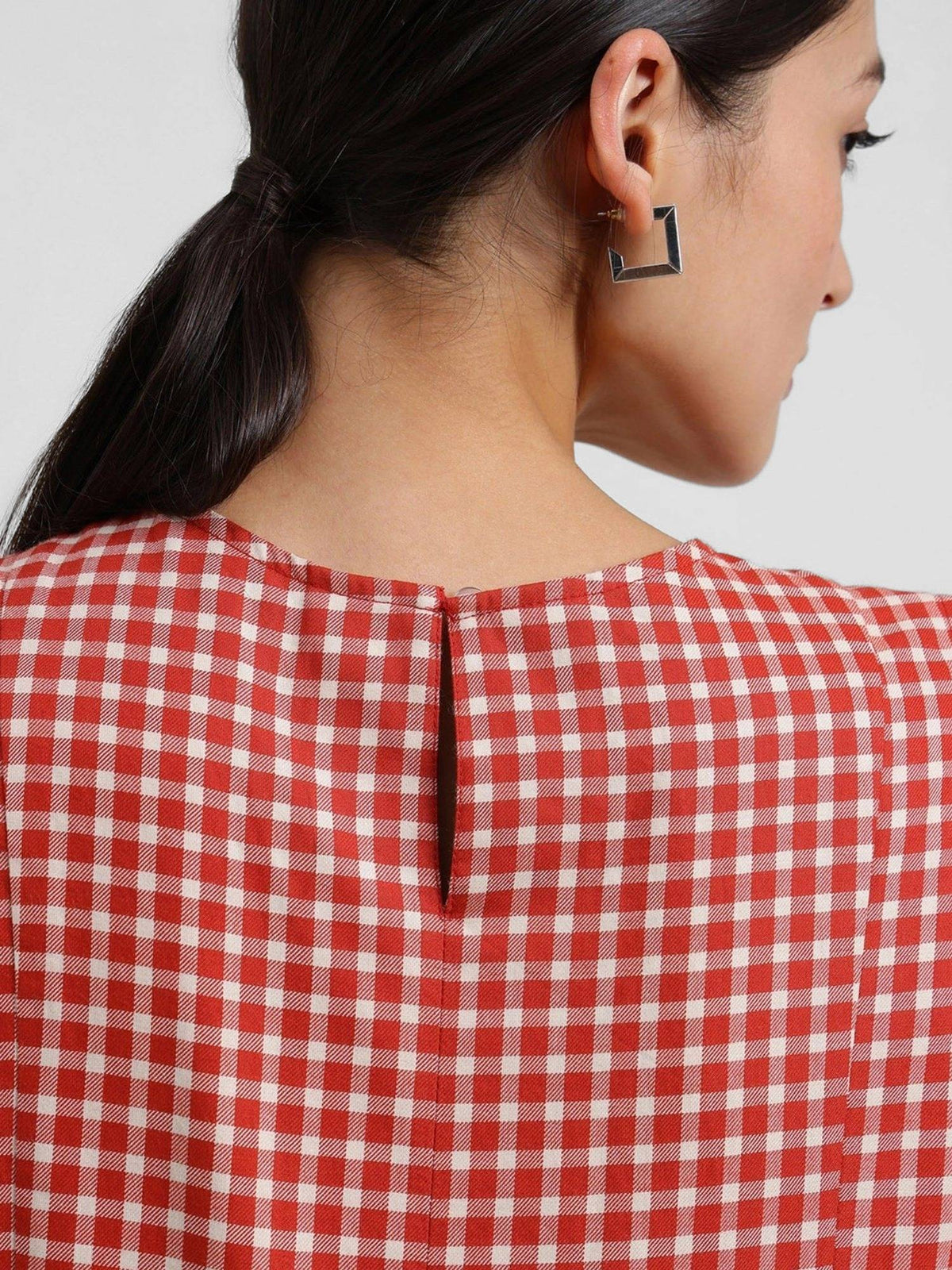 Cotton Gingham Peplum Top - Rust | pt51 - view 2