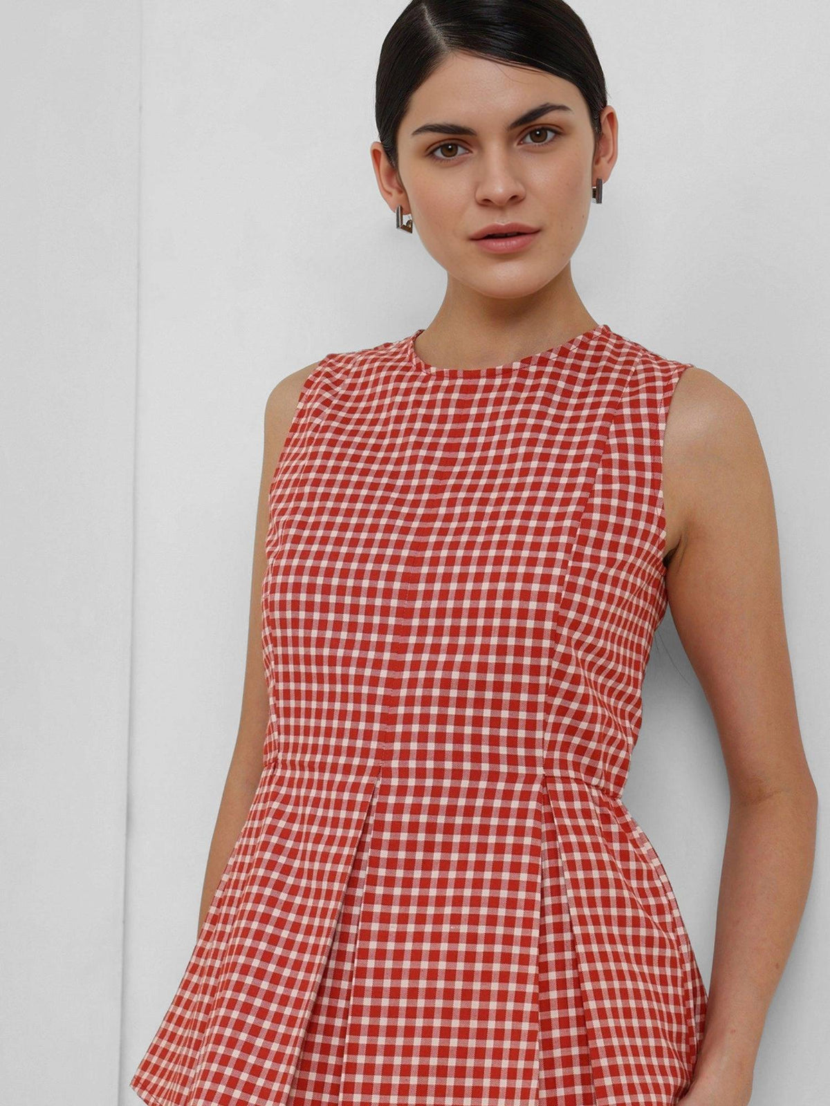 Cotton Gingham Peplum Top - Rust | pt51 - view 3