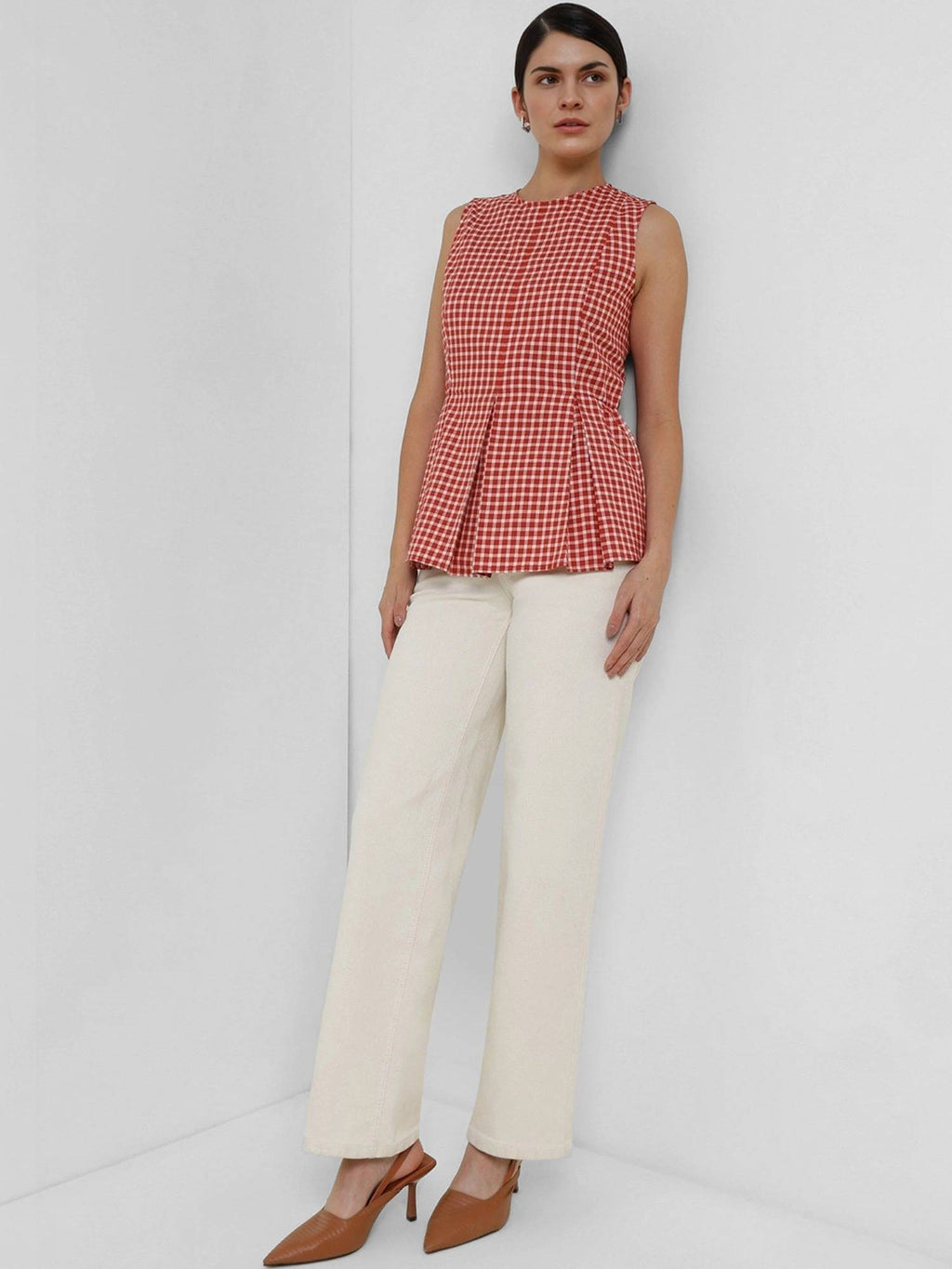 Cotton Gingham Peplum Top - Rust | pt51 - view 4