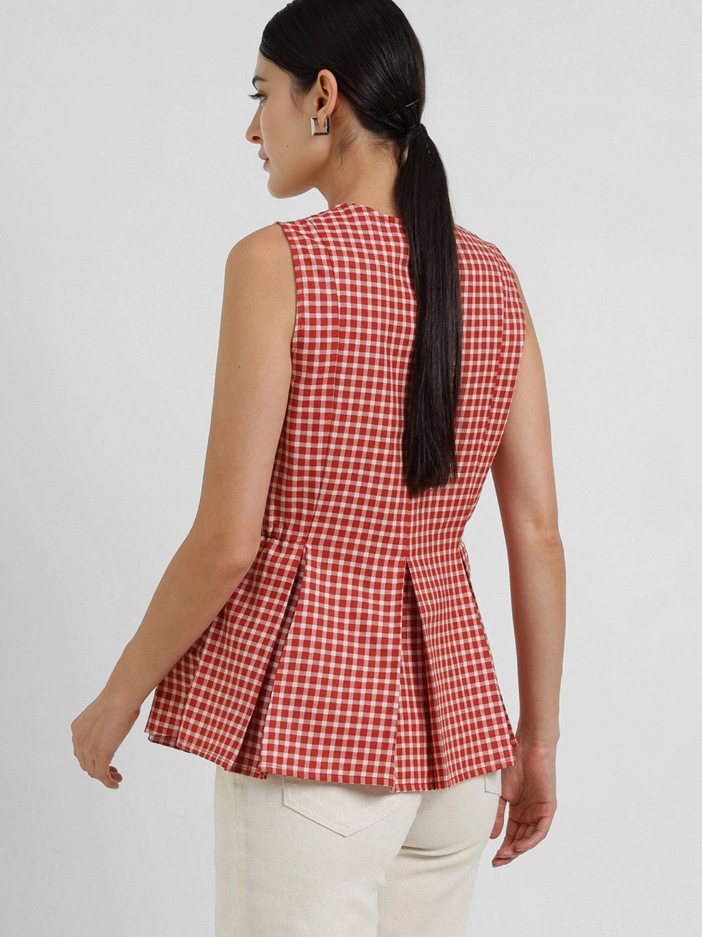 Cotton Gingham Peplum Top - Rust | pt51 - view 5