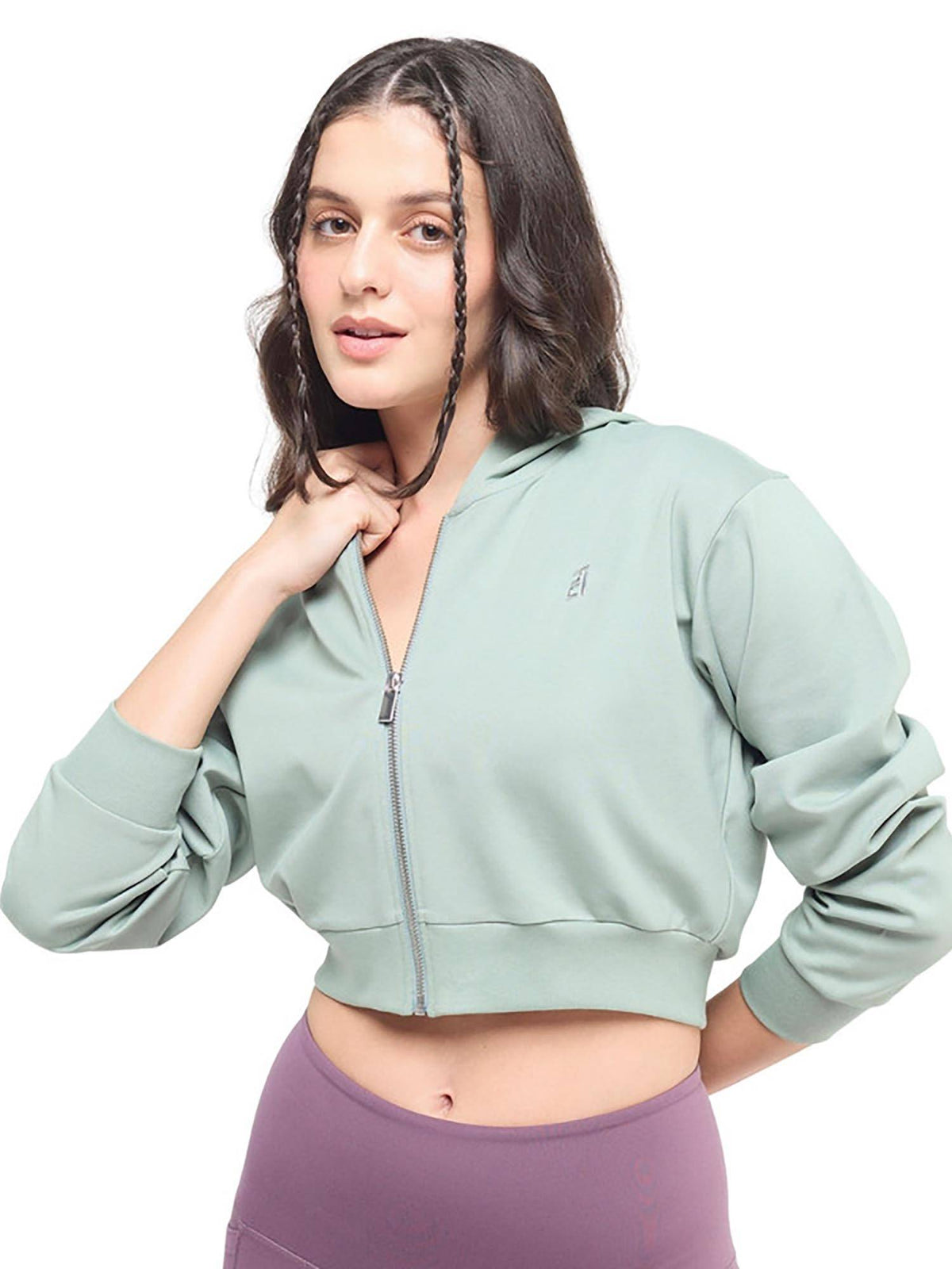 Women Green Cropped Zip Up Jacket | JK12 - view 1